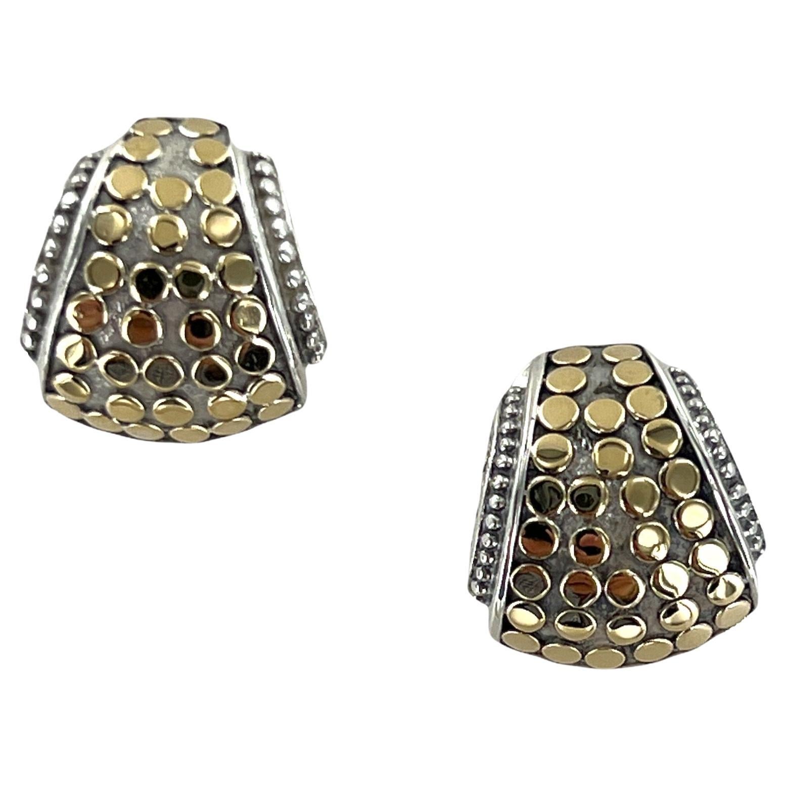 John Hardy Dot 18 Karat Yellow Gold Sterling Silver Leverback Designer Earrings 