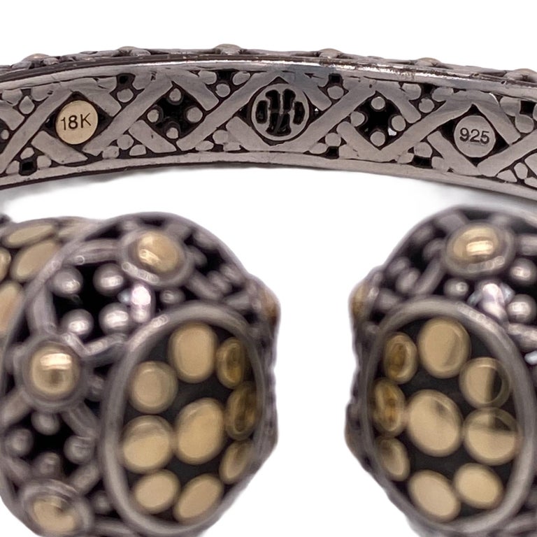 John Hardy Dot Hinged CUff Bracelet Sterling Silver 18 Karat Yellow