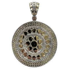 John Hardy Dot Large Circle Pendant Enhancer 18 Karat Yellow Gold Silver