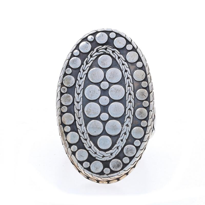 Retail Price: $595

Size: 7 1/4
Sizing Fee: Up 2 sizes for $30 or Down 1 size for $30

Brand: John Hardy
Collection: Dot
Design:  Oval

Metal Content: Sterling Silver

Style: Statement

Measurements

Face Height (north to south): 1 17/32
