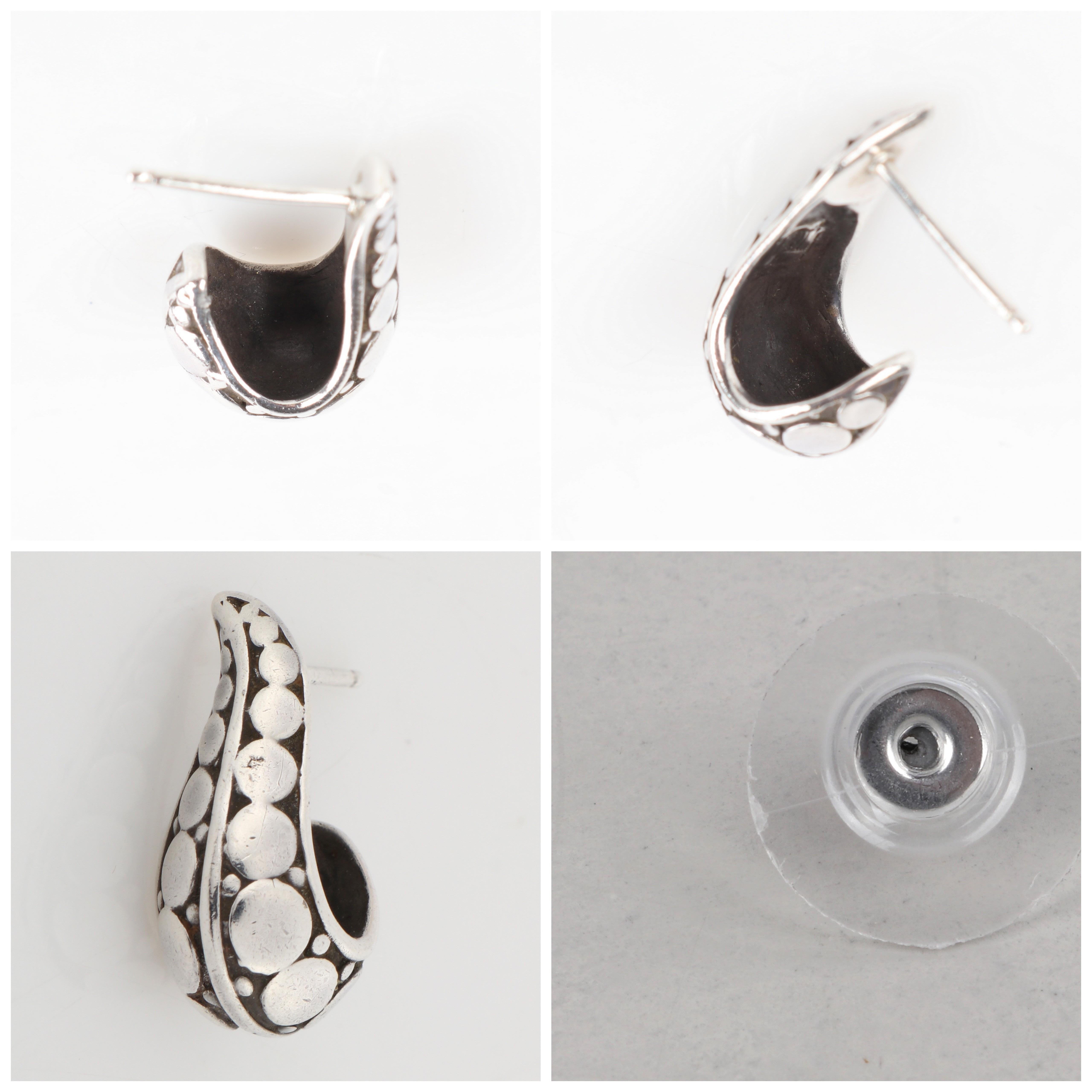 JOHN HARDY “Dot” Silver Black Carved Geometric Circle J Hoop Pierced Earrings 5