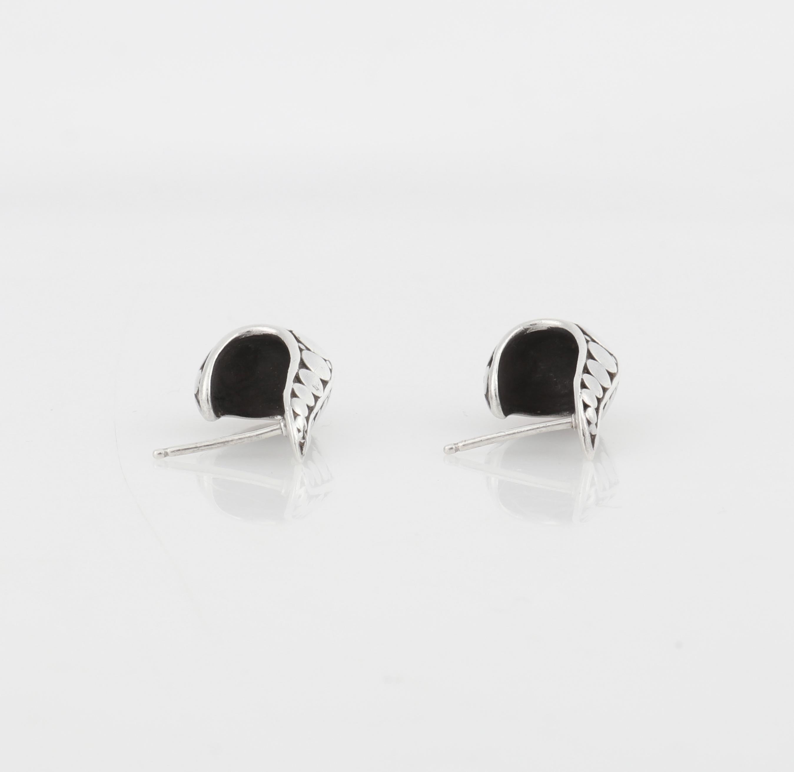 JOHN HARDY “Dot” Silver Black Carved Geometric Circle J Hoop Pierced Earrings 1