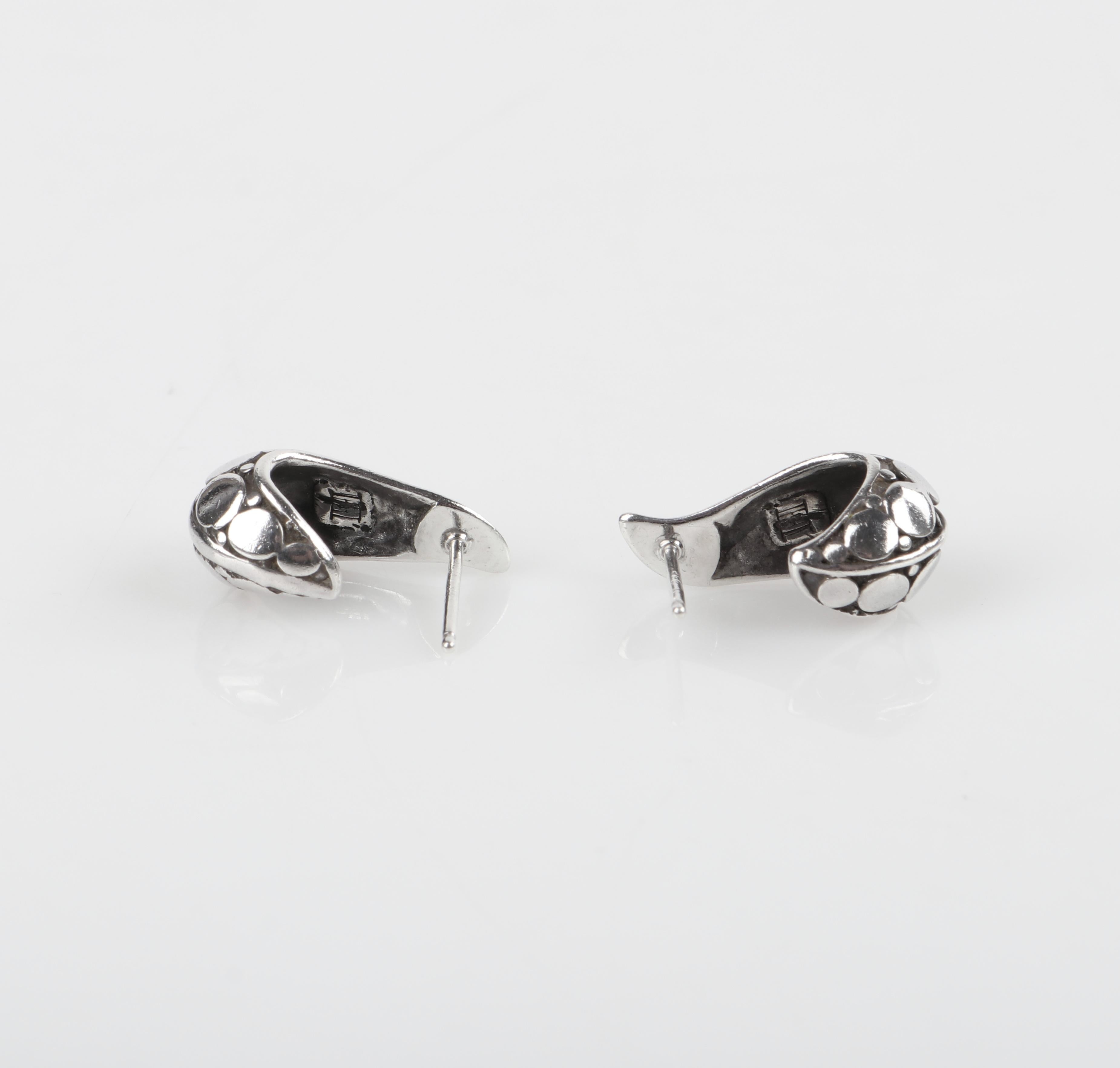 JOHN HARDY “Dot” Silver Black Carved Geometric Circle J Hoop Pierced Earrings 2