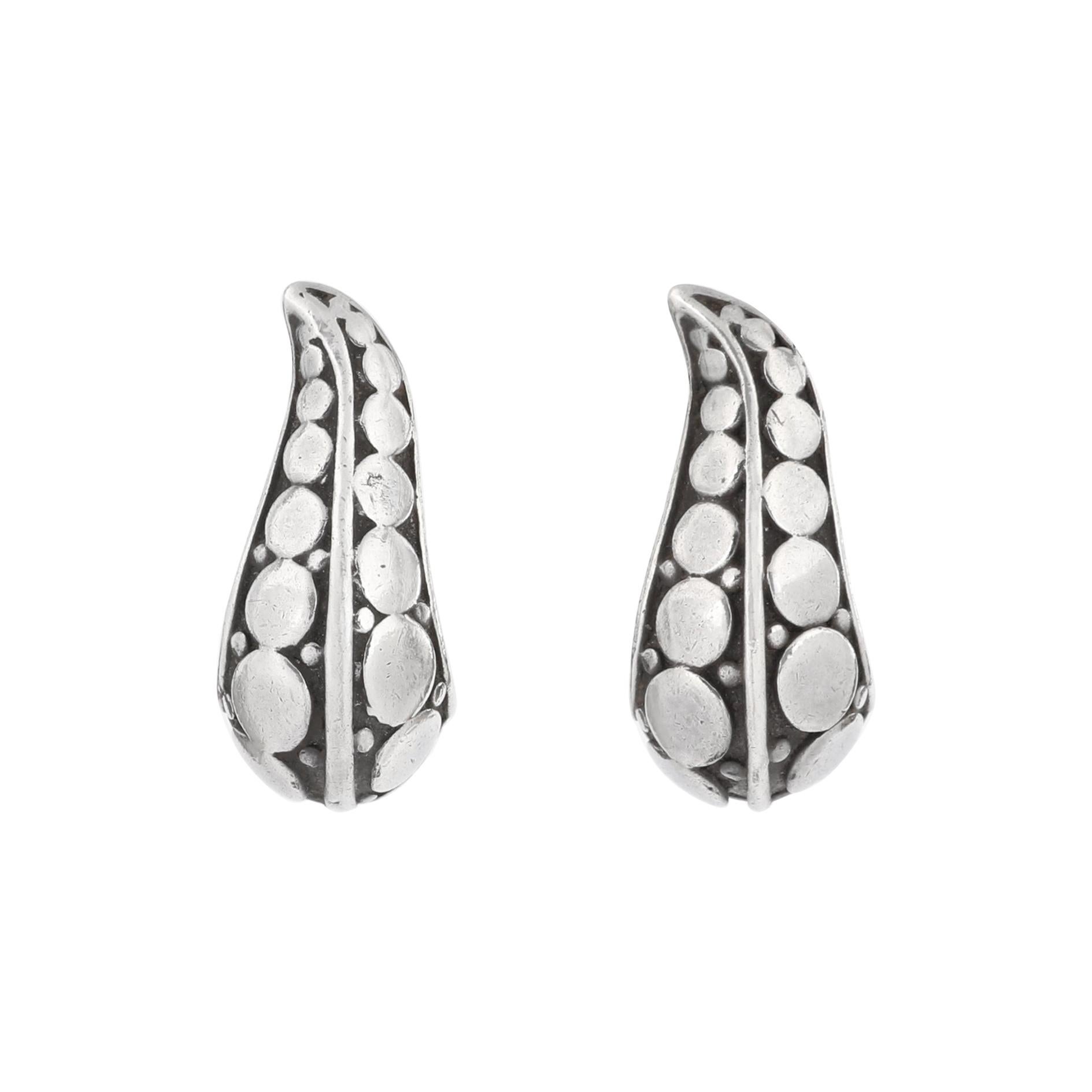 JOHN HARDY “Dot” Silver Black Carved Geometric Circle J Hoop Pierced Earrings