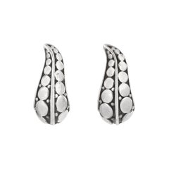 Used JOHN HARDY “Dot” Silver Black Carved Geometric Circle J Hoop Pierced Earrings