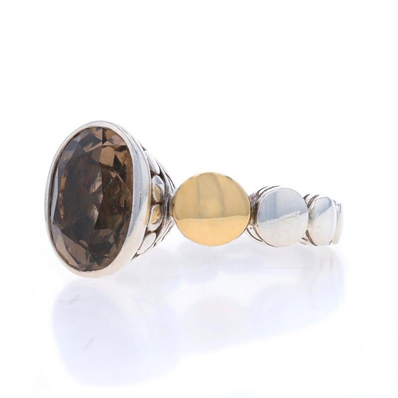 John Hardy Dot Smoky Quartz Solitaire Ring - Sterling 925 Yellow Gold 18k Oval In Excellent Condition In Greensboro, NC