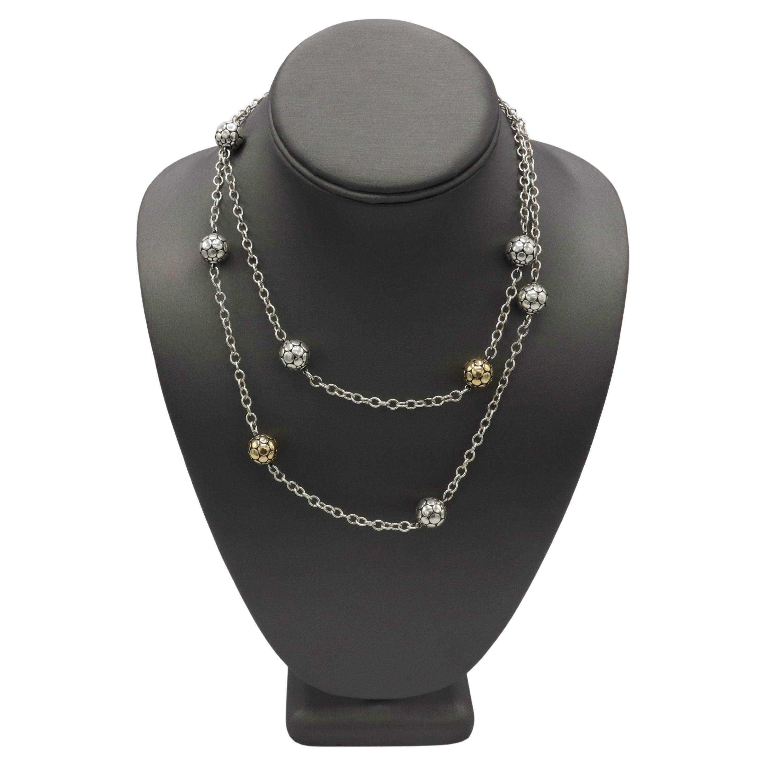 Modern John Hardy Dot Sterling Silver & Gold Ball Link Station Long Necklace