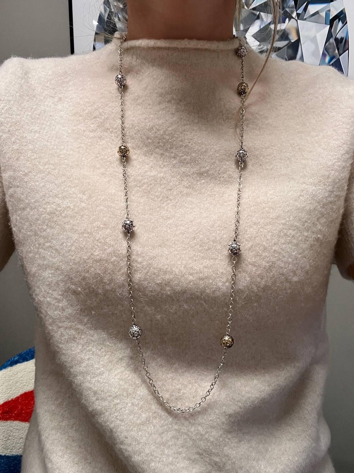 John Hardy Dot Sterling Silver & Gold Ball Link Station Long Necklace In Excellent Condition In  Baltimore, MD