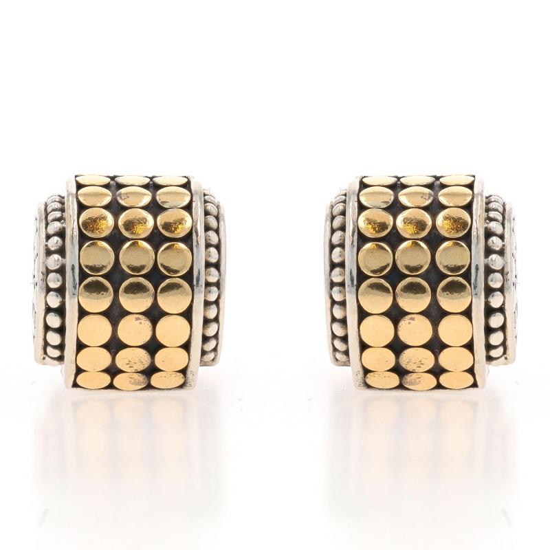 Brand: John Hardy
Collection: Dot

Metal Content: Sterling Silver & 18k Yellow Gold (John Hardy earrings with Charles W earring backs)

Style: Stud
Fastening Type: Butterfly Closures

Measurements

Tall: 17/32