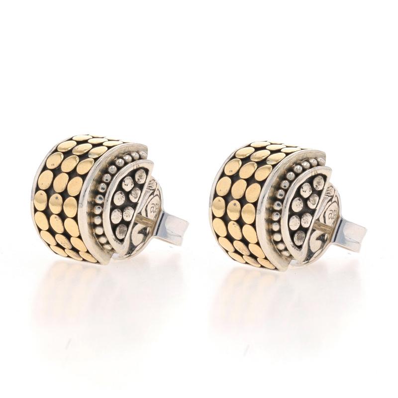 John Hardy Dot Stud Earrings - Sterling Silver 925 & Yellow Gold 18k Pierced In Excellent Condition For Sale In Greensboro, NC