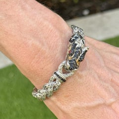 John Hardy Dragon Bracelet Braided SS/18KYG Black Sapphires & Ruby Eyes