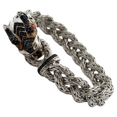 John Hardy Dragon Bracelet Braided SS/18KYG Black Sapphires & Ruby Eyes