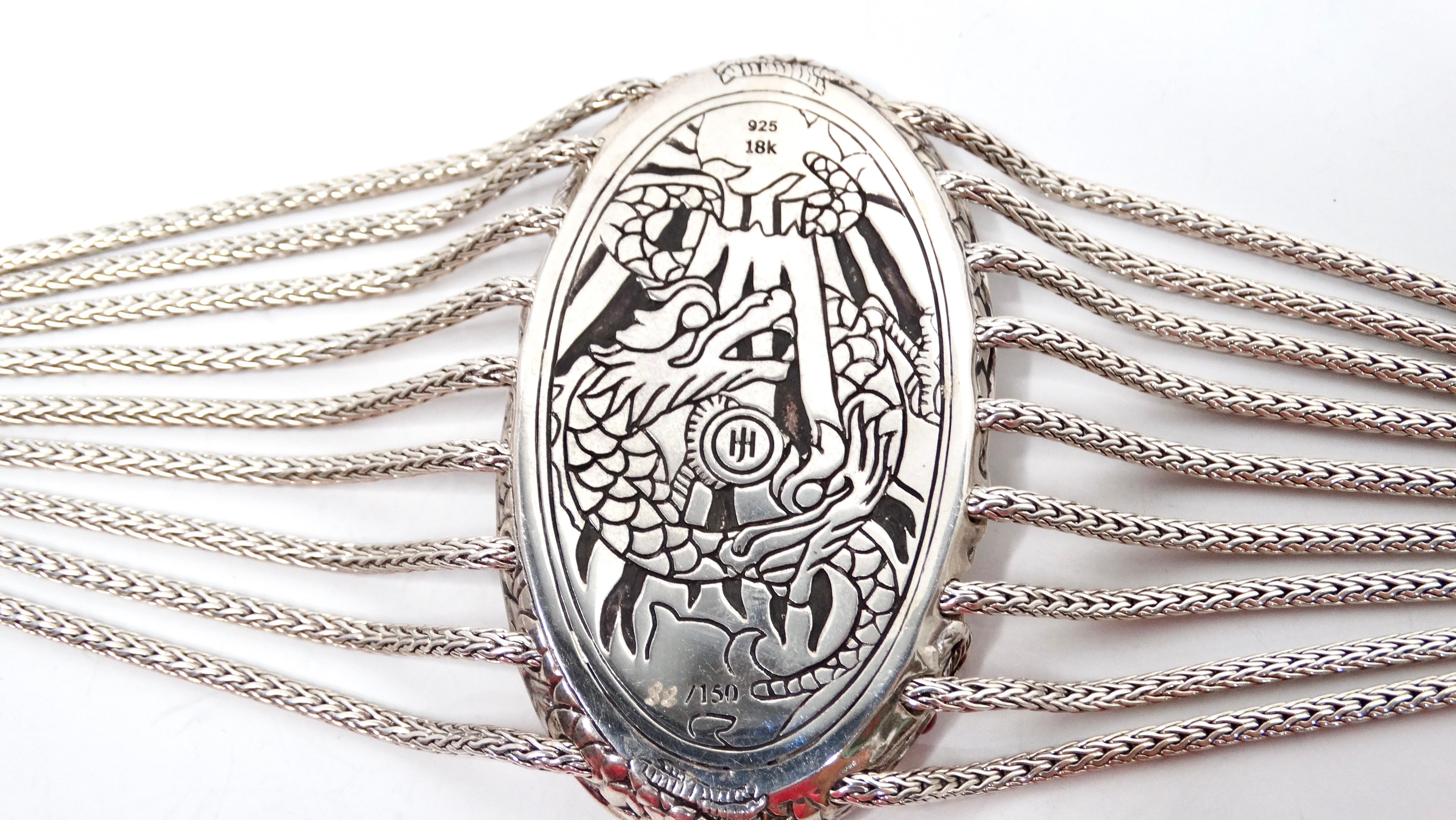 John Hardy Dragon Motif Pendant 18k Gold & Sterling Silver 9-Strand Bracelet For Sale 1