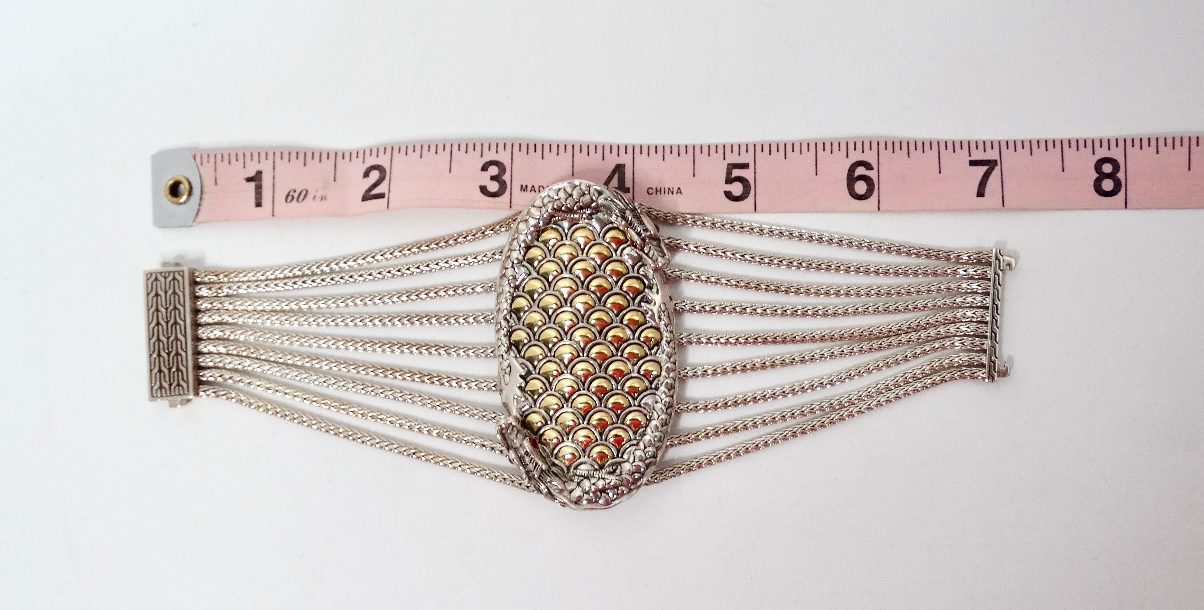 John Hardy Dragon Motif Pendant 18k Gold & Sterling Silver 9-Strand Bracelet For Sale 3