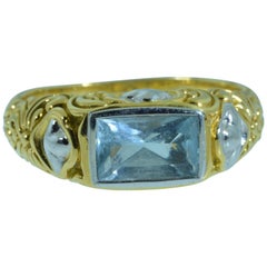 Vintage John Hardy East West Aquamarine Ring in 18 Karat Two-Tone Gold