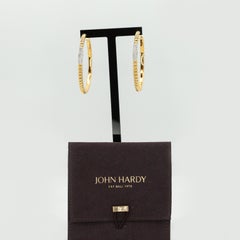 John Hardy Electroform Bedeg Collection 18K YG Pavé Diamond Large Hoop Earrings
