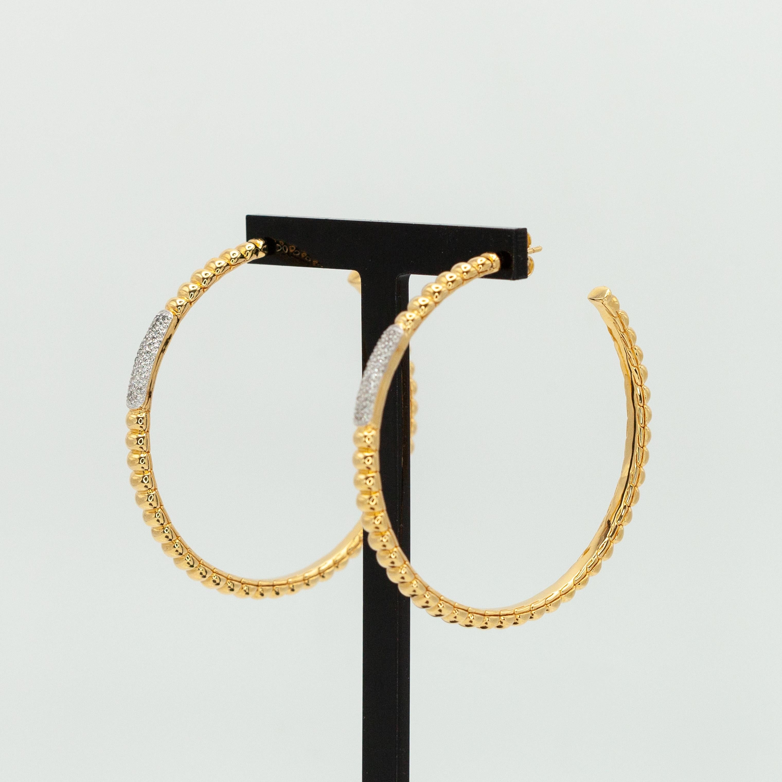 I John Hardy Electroform Bedeg Collection 18K YG Pavé Diamant Large Hoop Earrings en vente 2