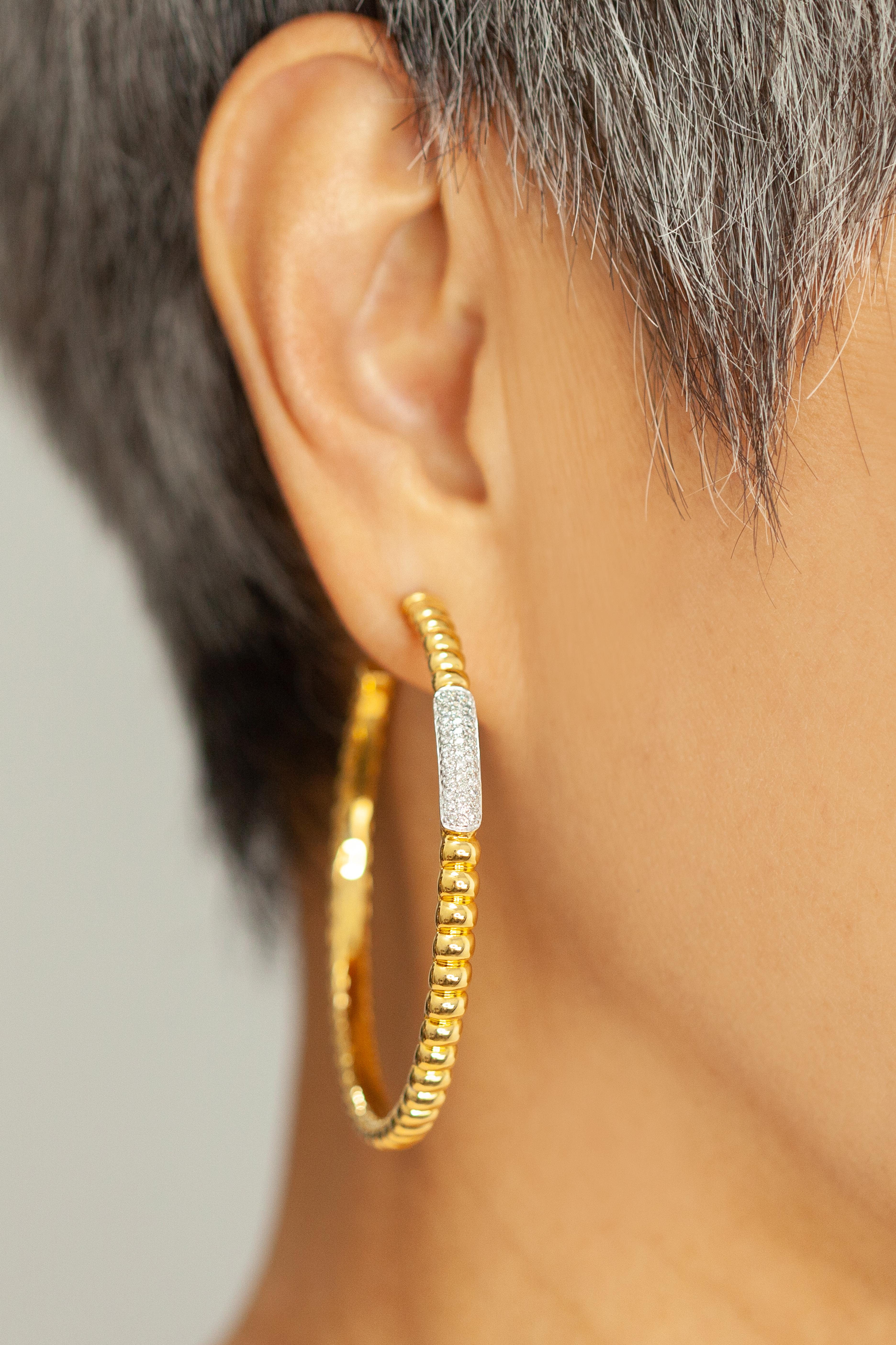 I John Hardy Electroform Bedeg Collection 18K YG Pavé Diamant Large Hoop Earrings en vente 3