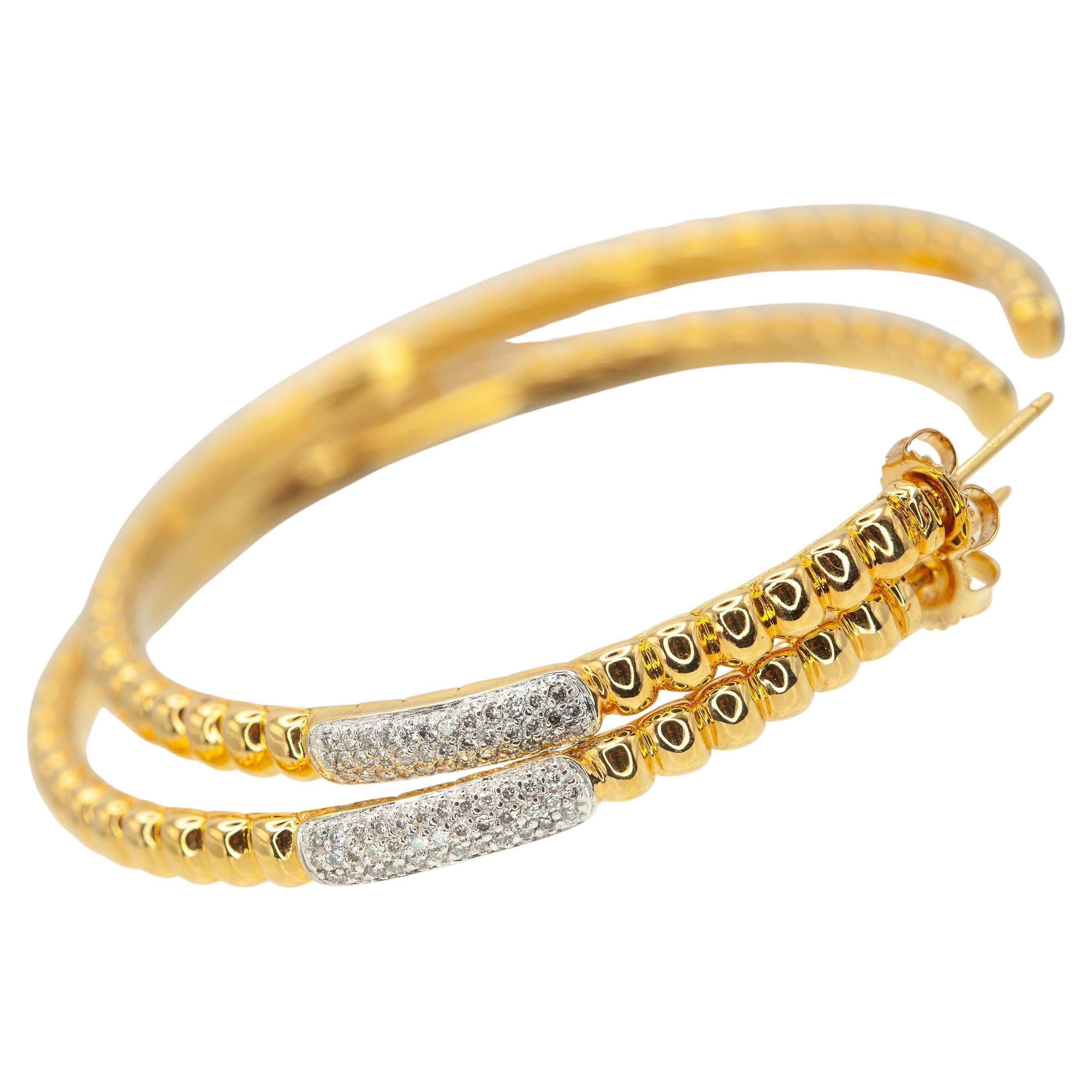 I John Hardy Electroform Bedeg Collection 18K YG Pavé Diamant Large Hoop Earrings en vente