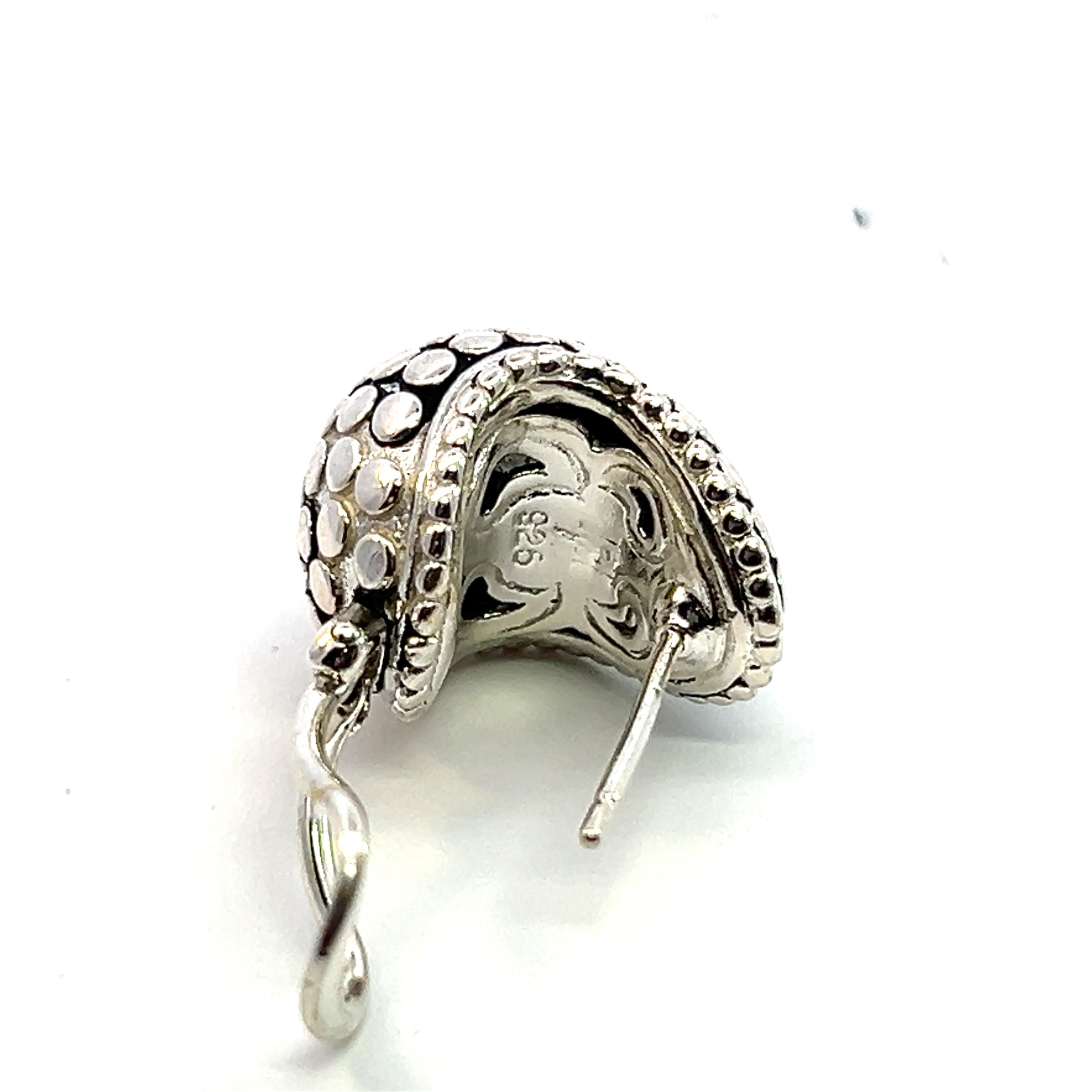 John Hardy Estate Buddha Belly Clip on Earrings Silver In Good Condition For Sale In Brooklyn, NY