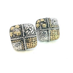 John Hardy Estate Clip on Earrings Sterling Silver 18k Yellow Gold