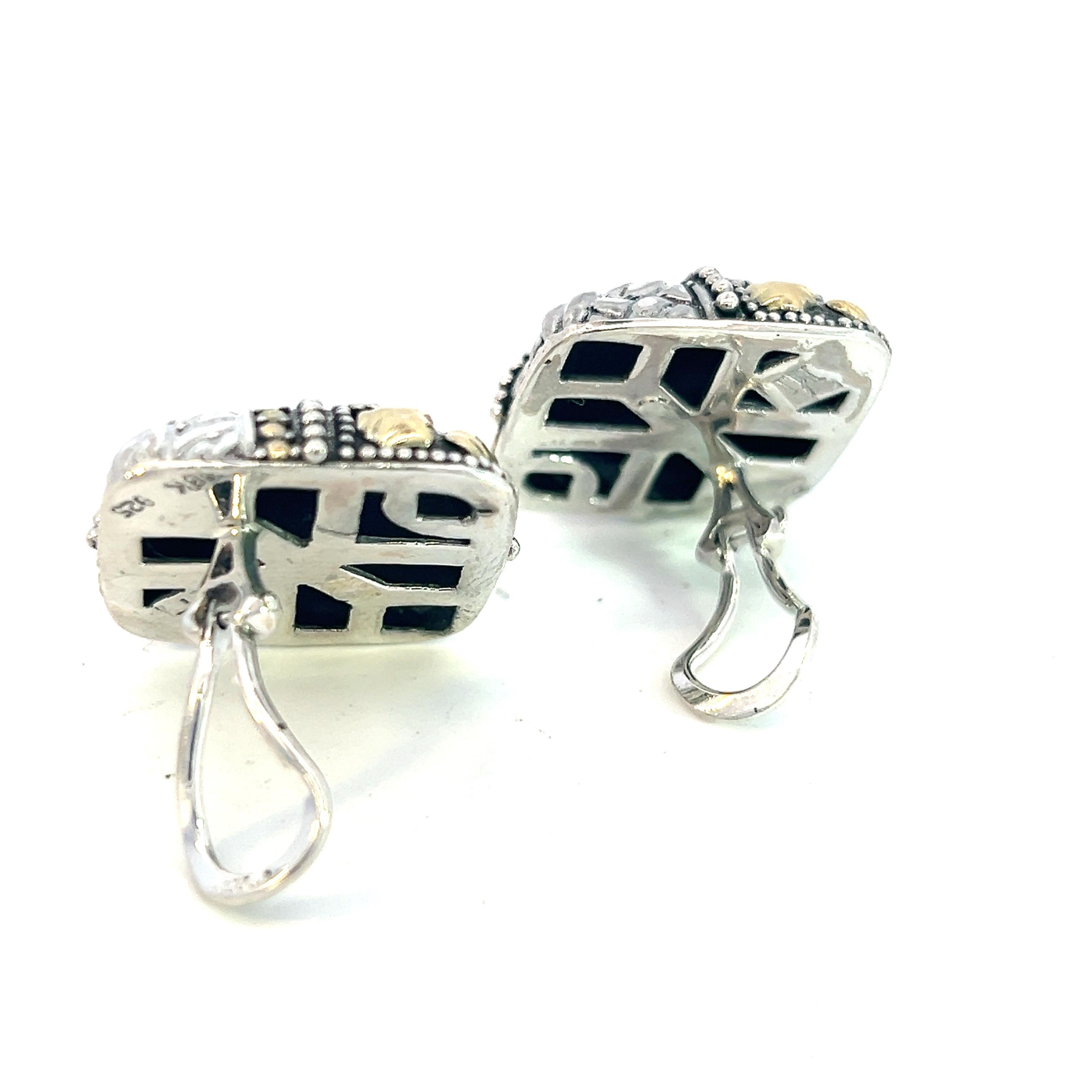 John Hardy Estate Clip on Earrings Sterling Silver 18k Y Gold In Good Condition For Sale In Brooklyn, NY