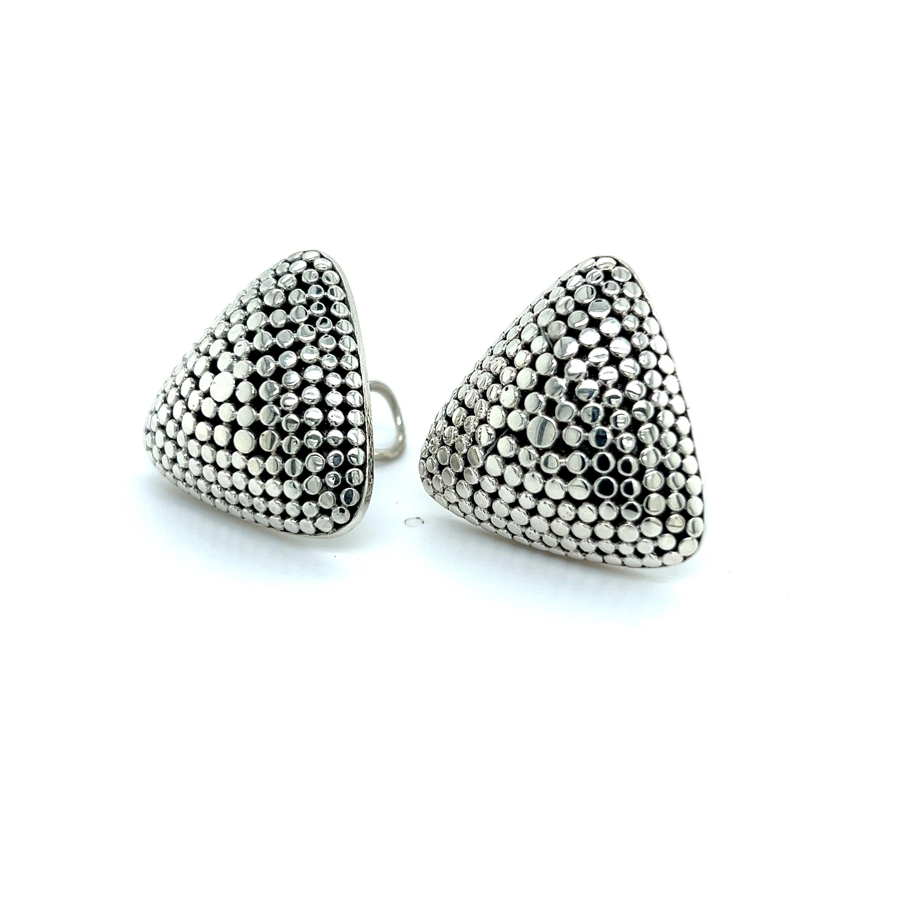 Women's John Hardy Estate Clip on Triangle Dot Earrings Silver 