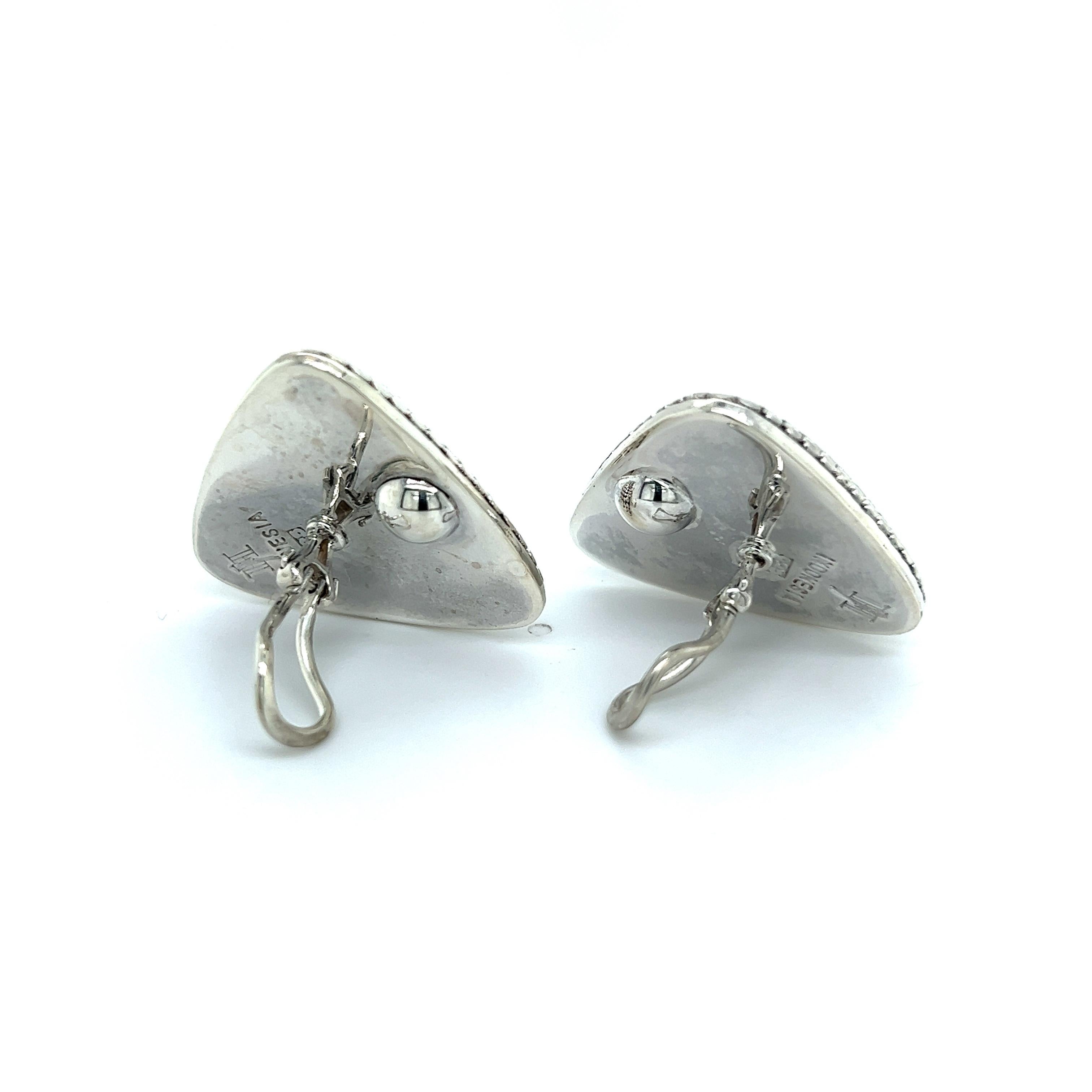 John Hardy Estate Clip on Triangle Dot Earrings Silver  1