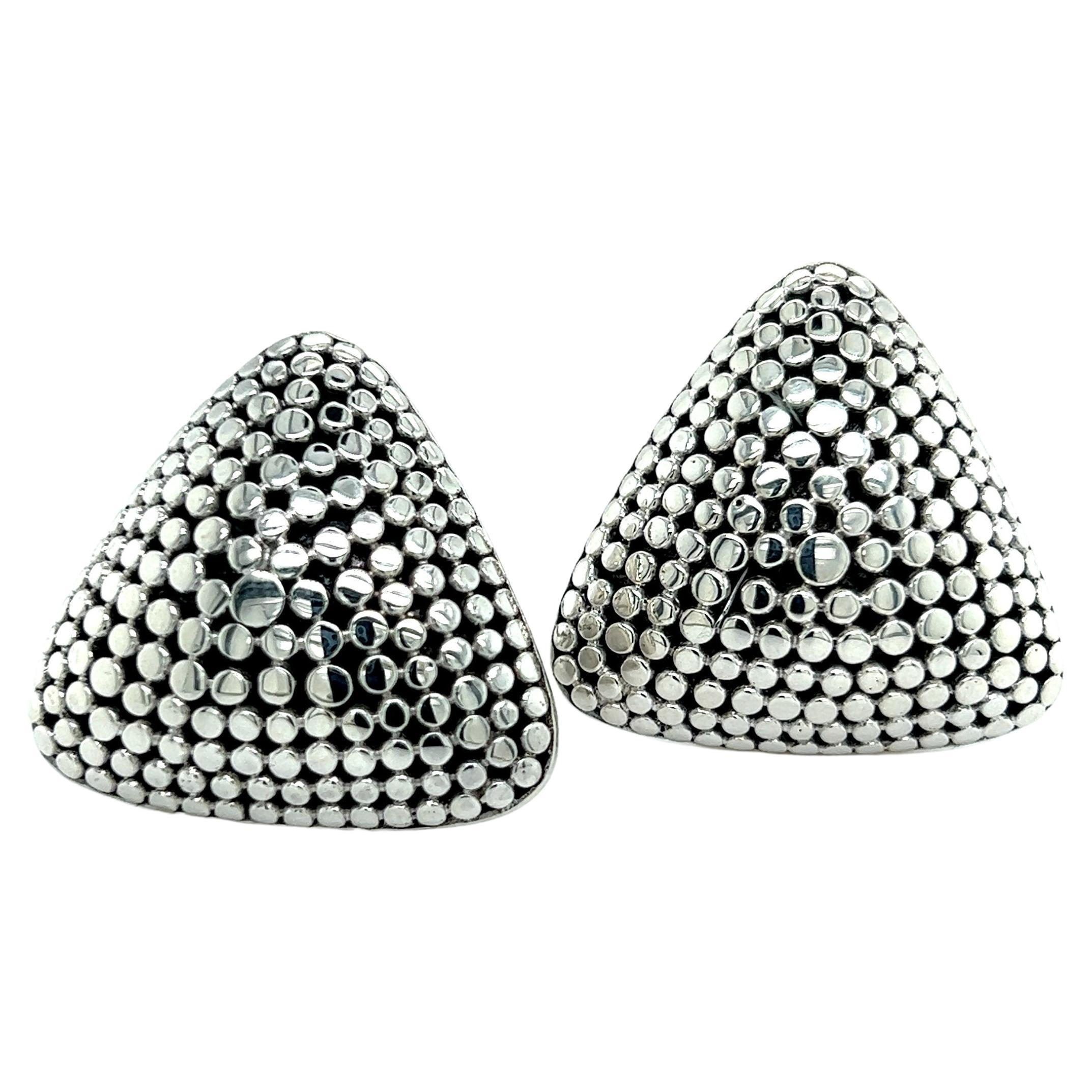 John Hardy Estate Clip on Triangle Dot Earrings Silver 