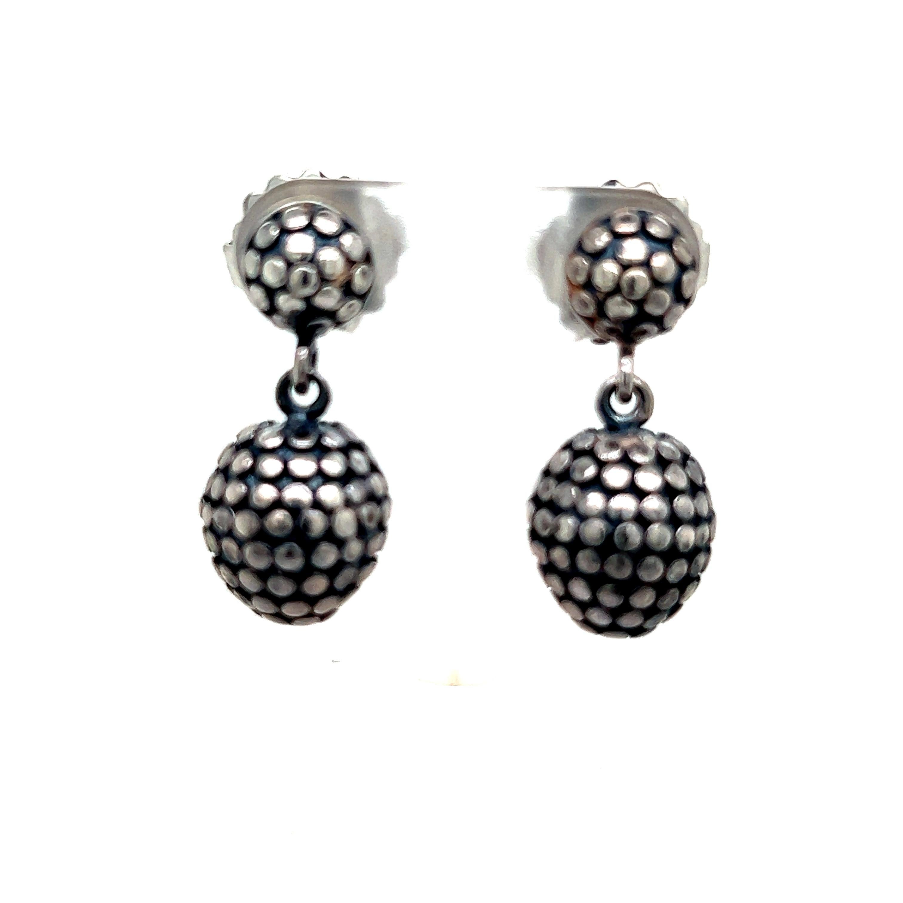 John Hardy Estate Dot Drop Ball Earrings Sterling Silver In Good Condition For Sale In Brooklyn, NY