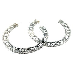 Vintage John Hardy Estate Dot Flat Hoop Earrings 1.95" Sterling Silver 