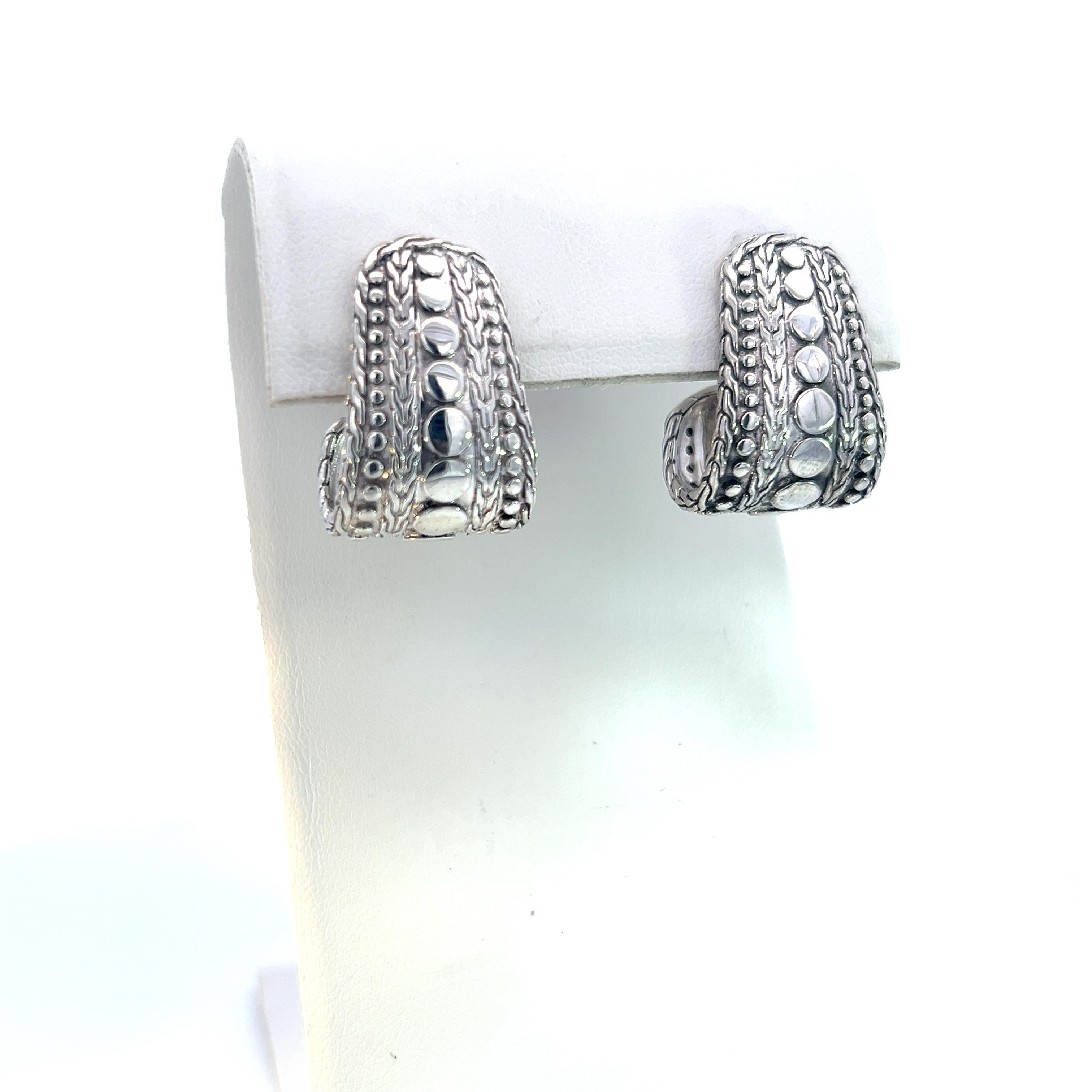 John Hardy Estate Dot Nuansa J Hoop Earrings Sterling Silver For Sale 1