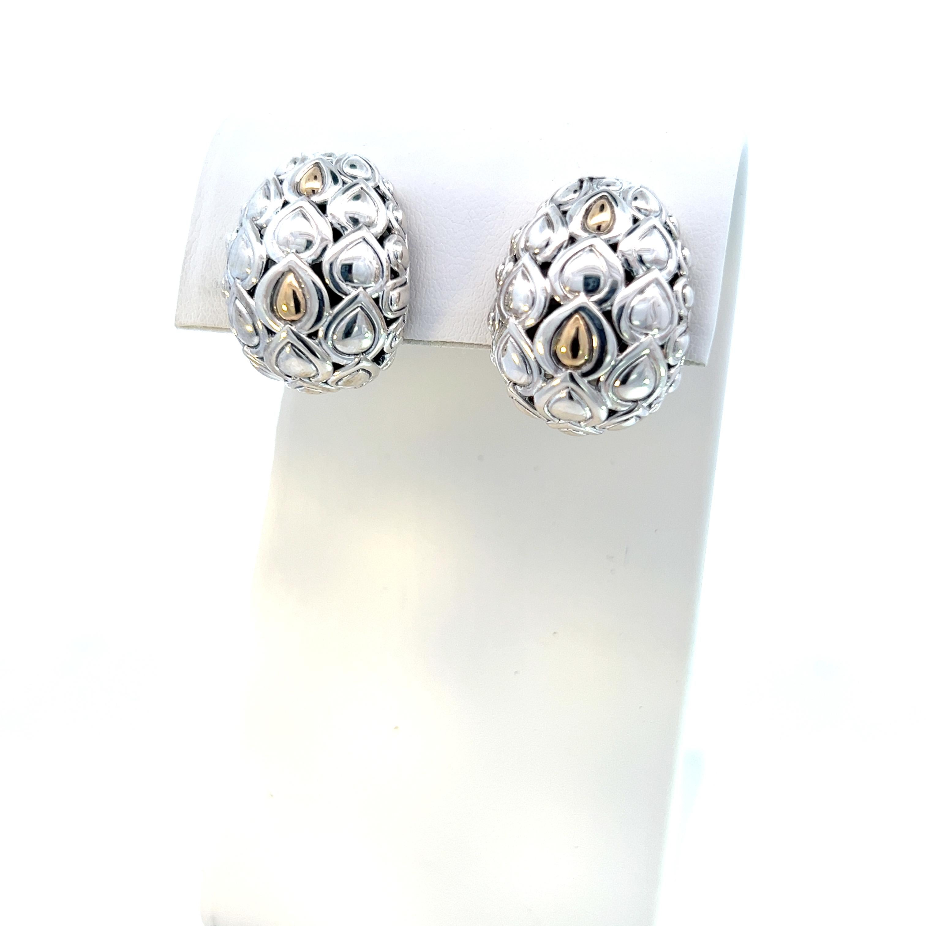 John Hardy Estate Earrings Sterling Silver 14k Y Gold In Good Condition For Sale In Brooklyn, NY
