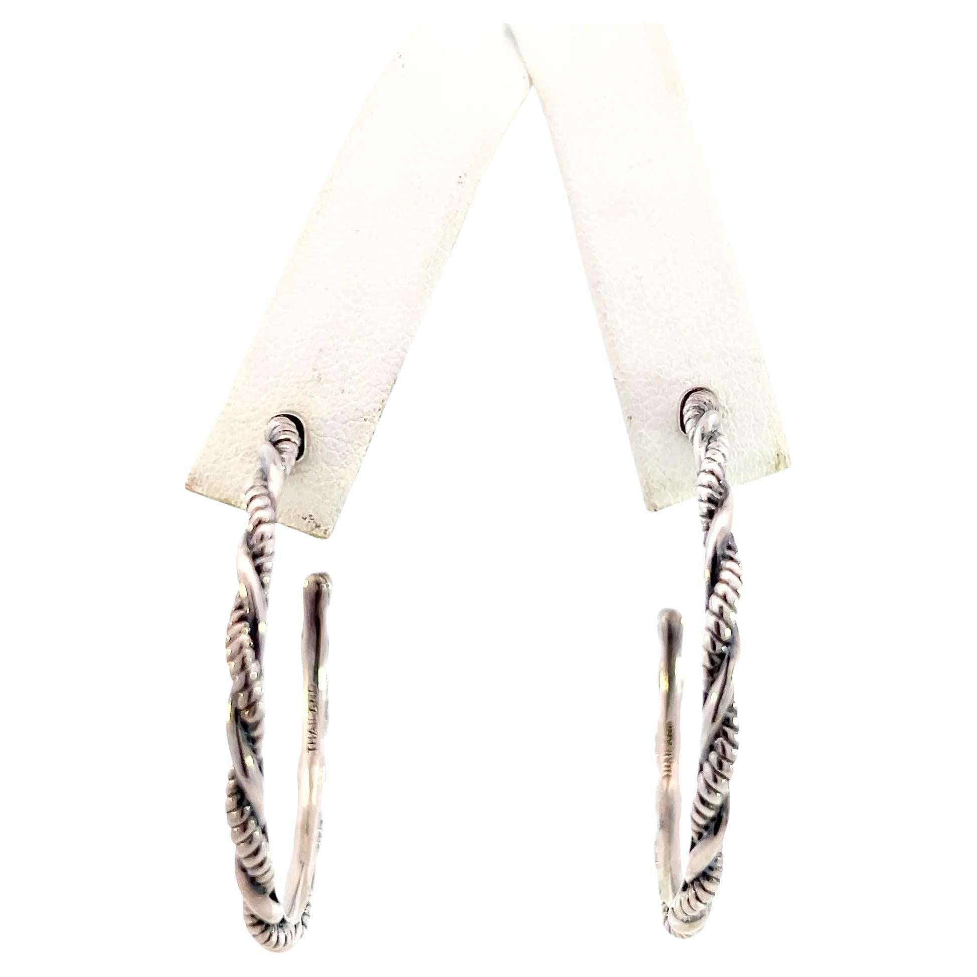 John Hardy Estate "Jai" Hoop Earrings 1.75" Silver