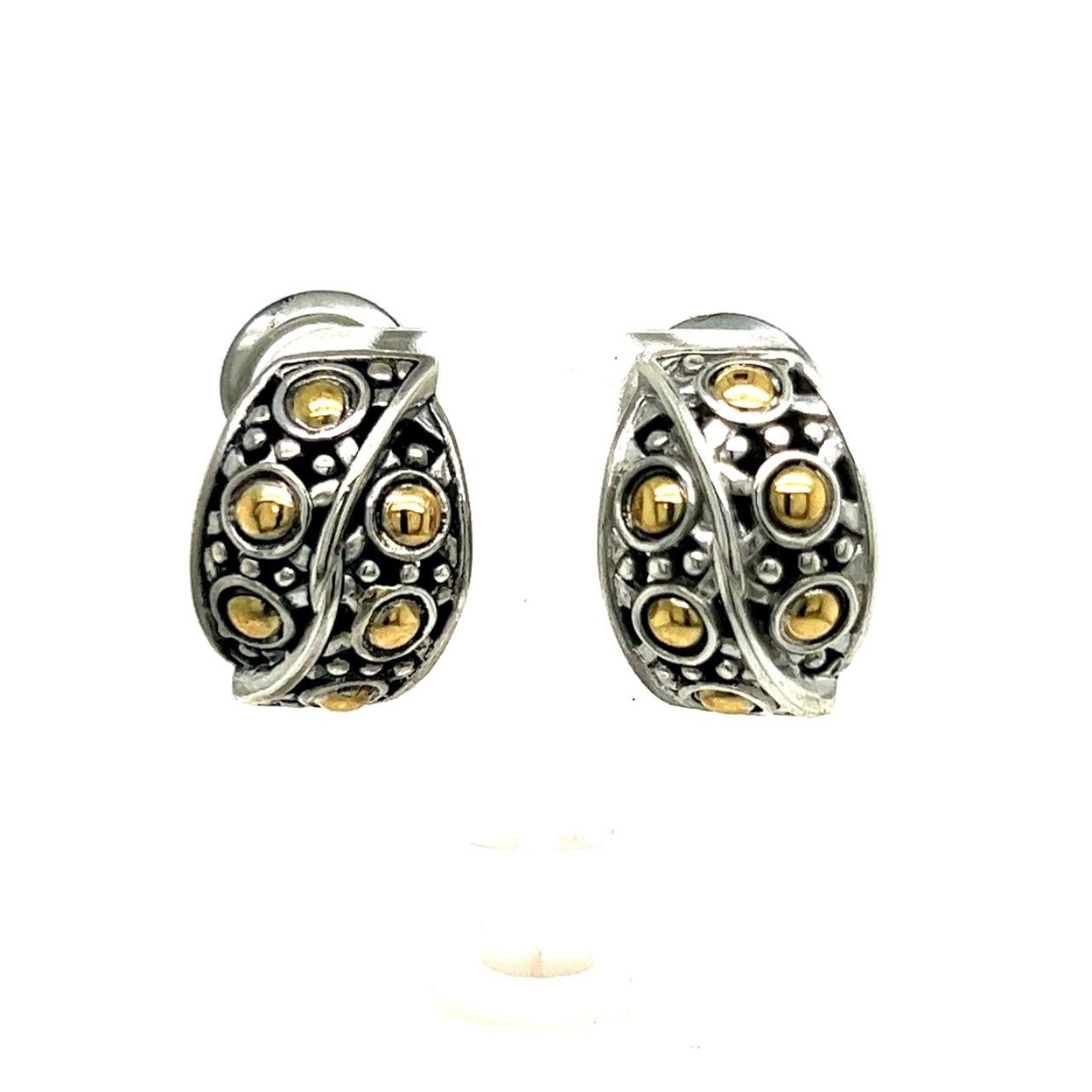 John Hardy Estate Jaisalmer Belly Earrings with Omega Back 18k G Sterling Silver For Sale 1