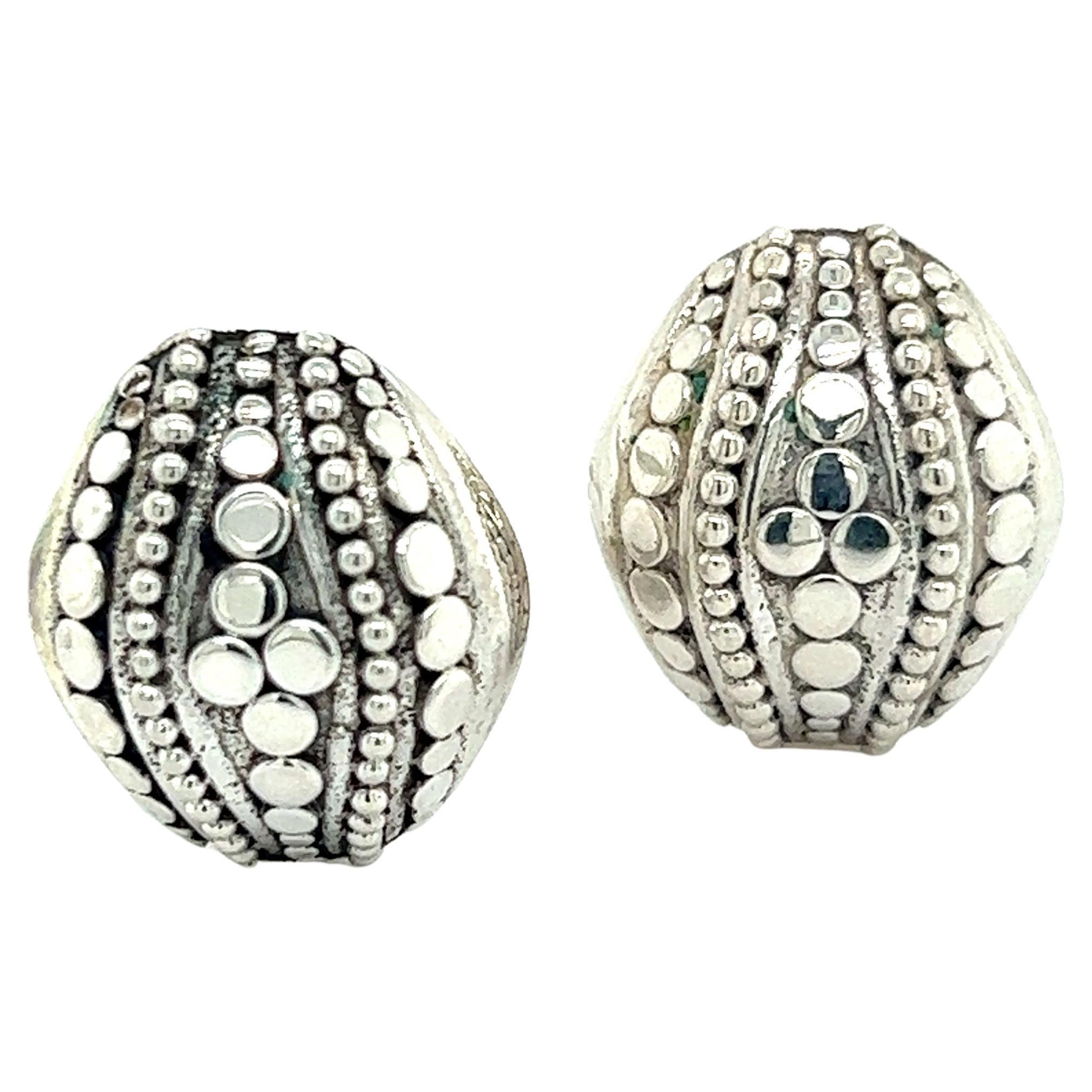 John Hardy Estate Jaisalmer Domed Dot Omega Back Earrings Silver  For Sale