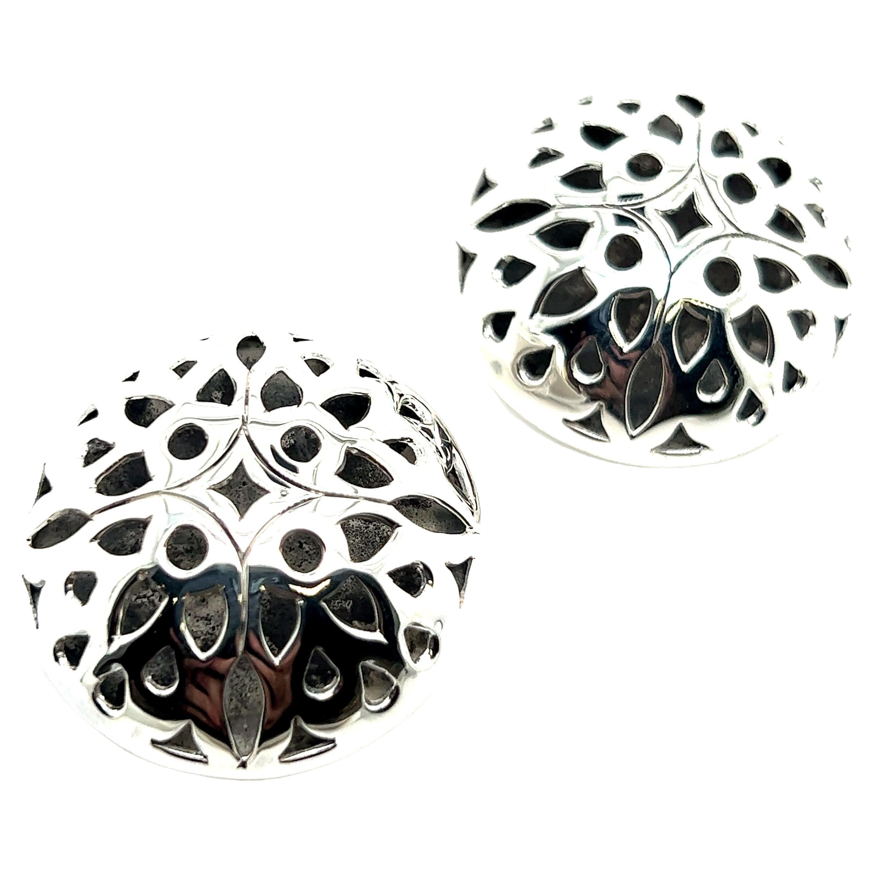 John Hardy Estate Large Button Clip on Earrings 1.5" Sterling Silver  For Sale