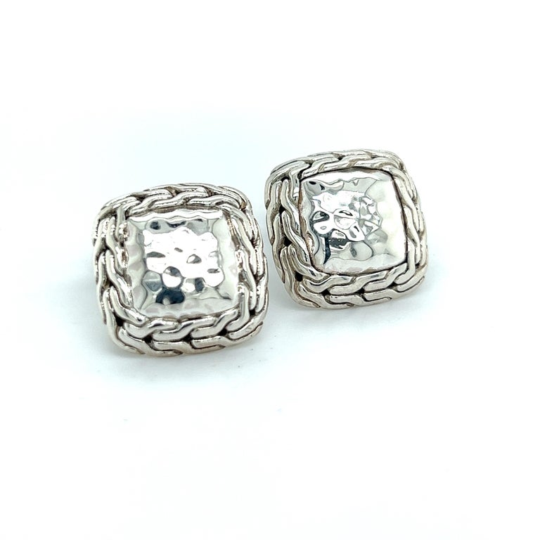 John Hardy Estate Men Hammered and Chain Link Cufflinks Sterling Silver