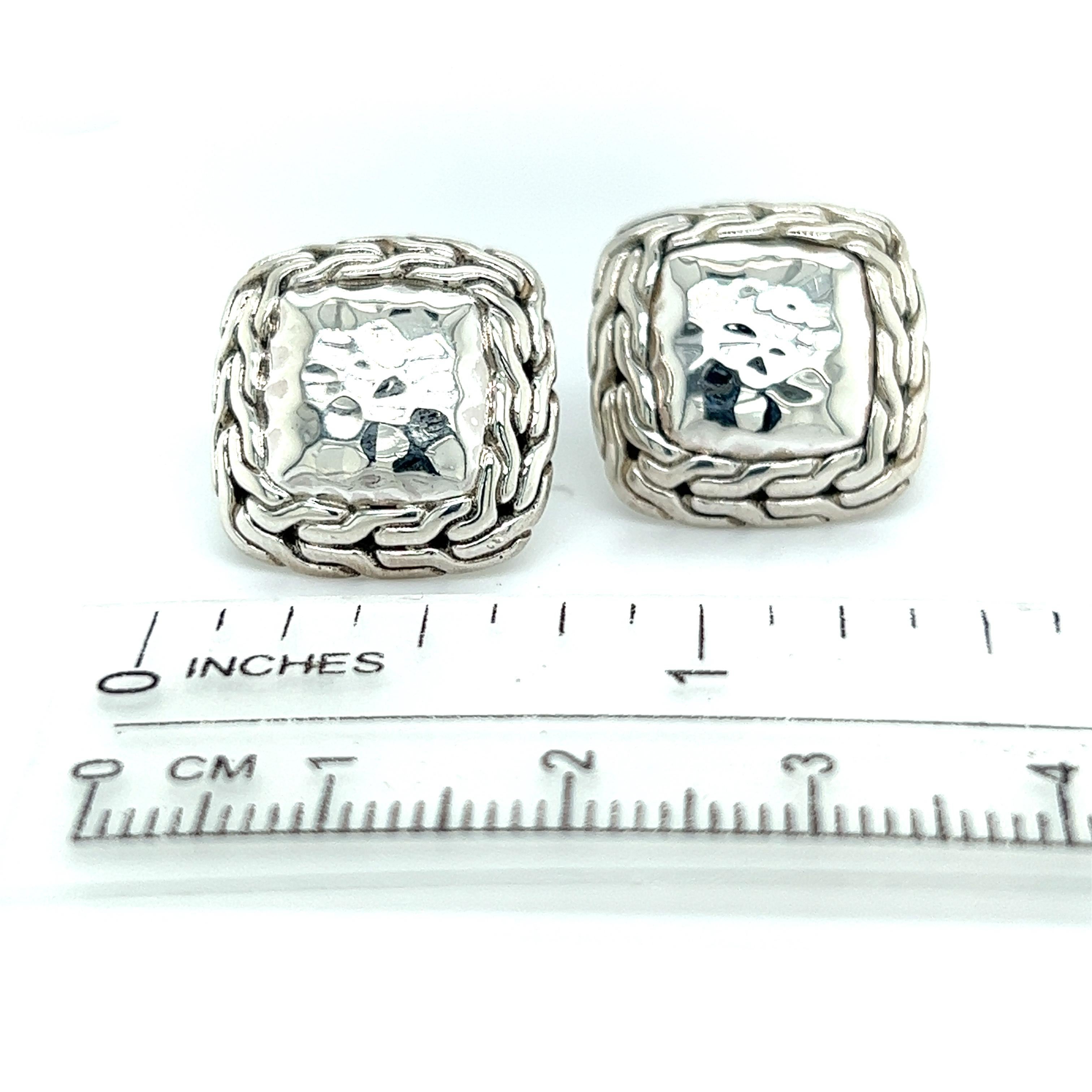 Men's John Hardy Estate Men Hammered and Chain Link Cufflinks Sterling Silver For Sale