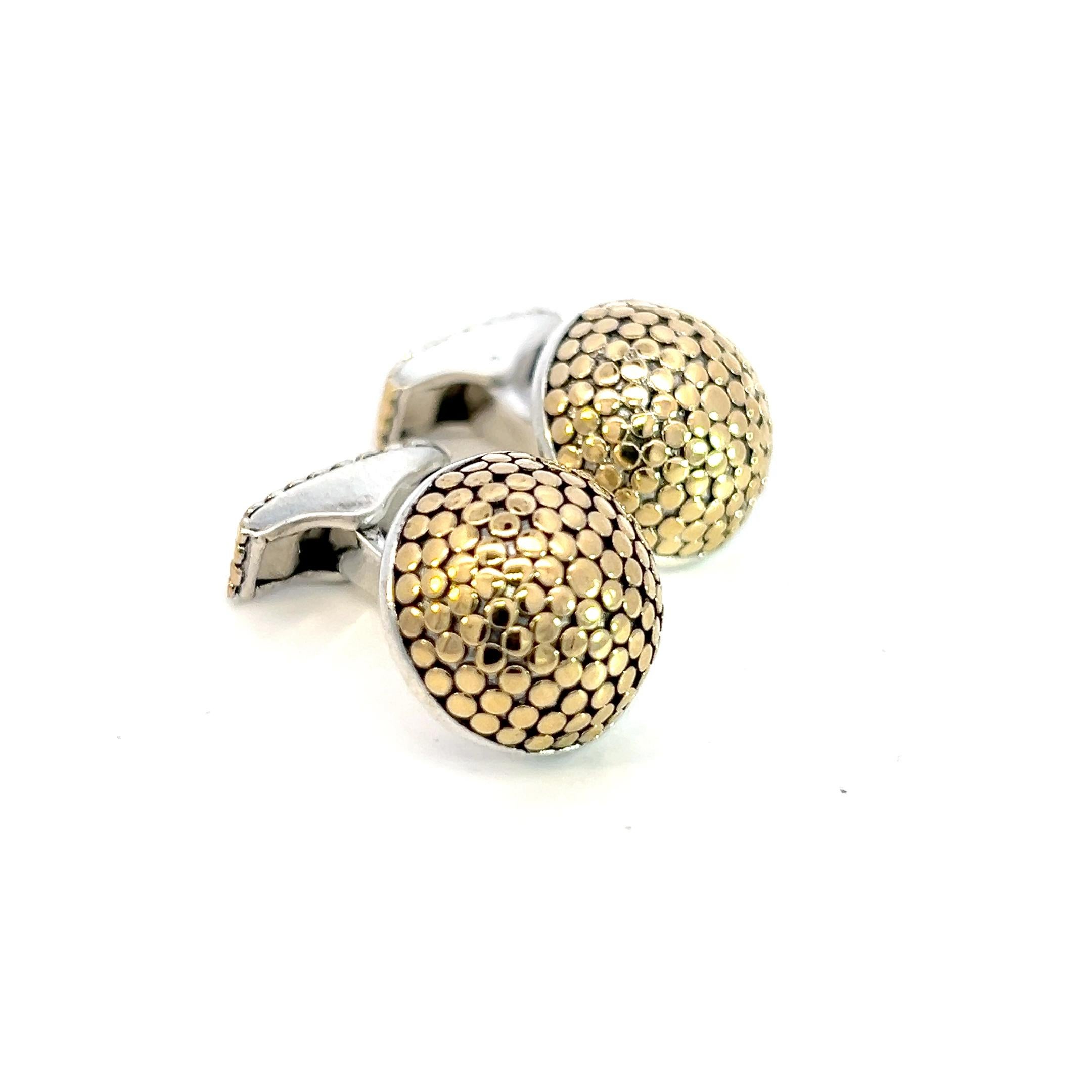 John Hardy Estate Mens Dots Cufflinks Sterling Silver 18k Y Gold In Good Condition For Sale In Brooklyn, NY