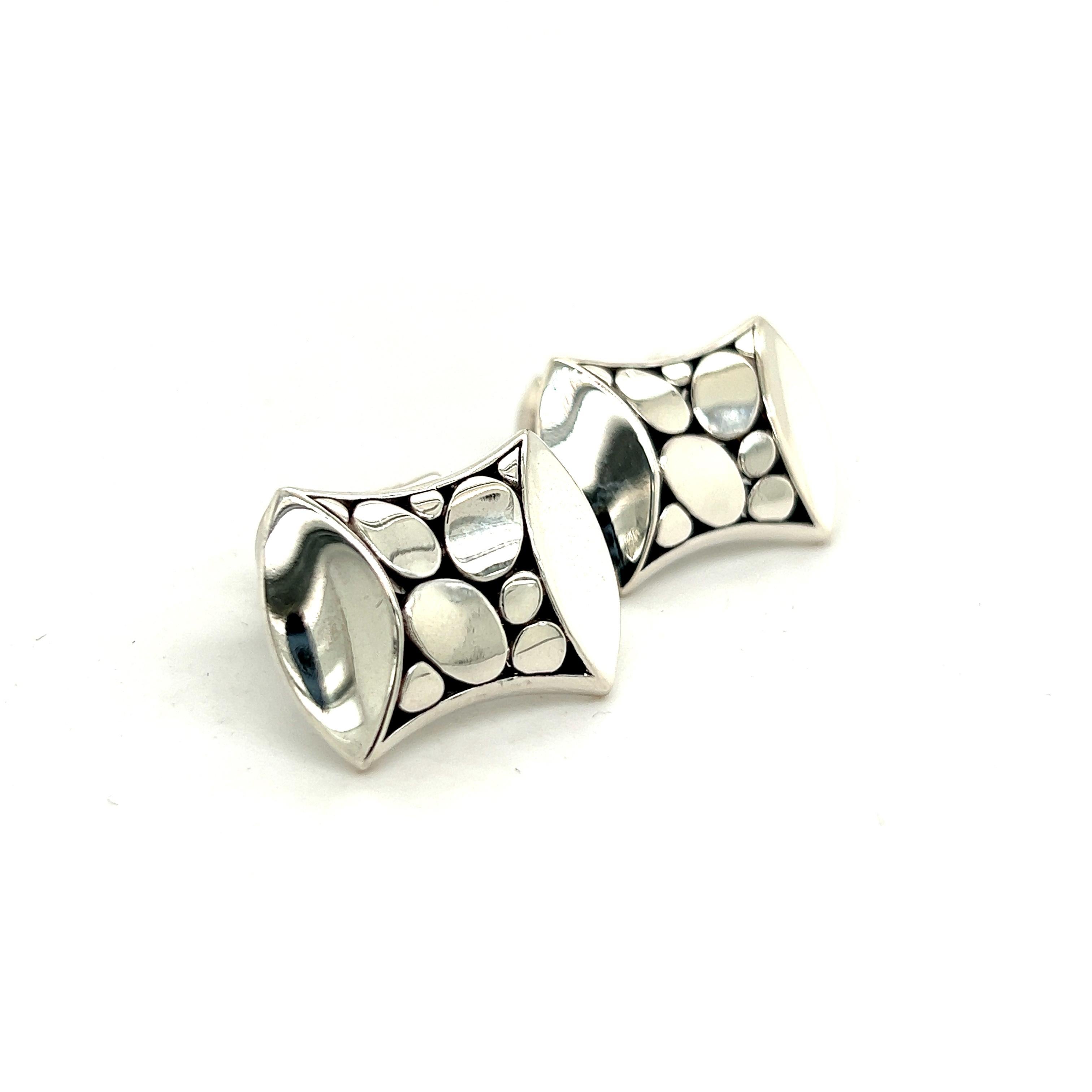 John Hardy Estate Mens Pebble Cufflinks Sterling Silver  In Good Condition For Sale In Brooklyn, NY