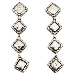 John Hardy Estate Palu Hammered Drop Earrings 2" Silver 