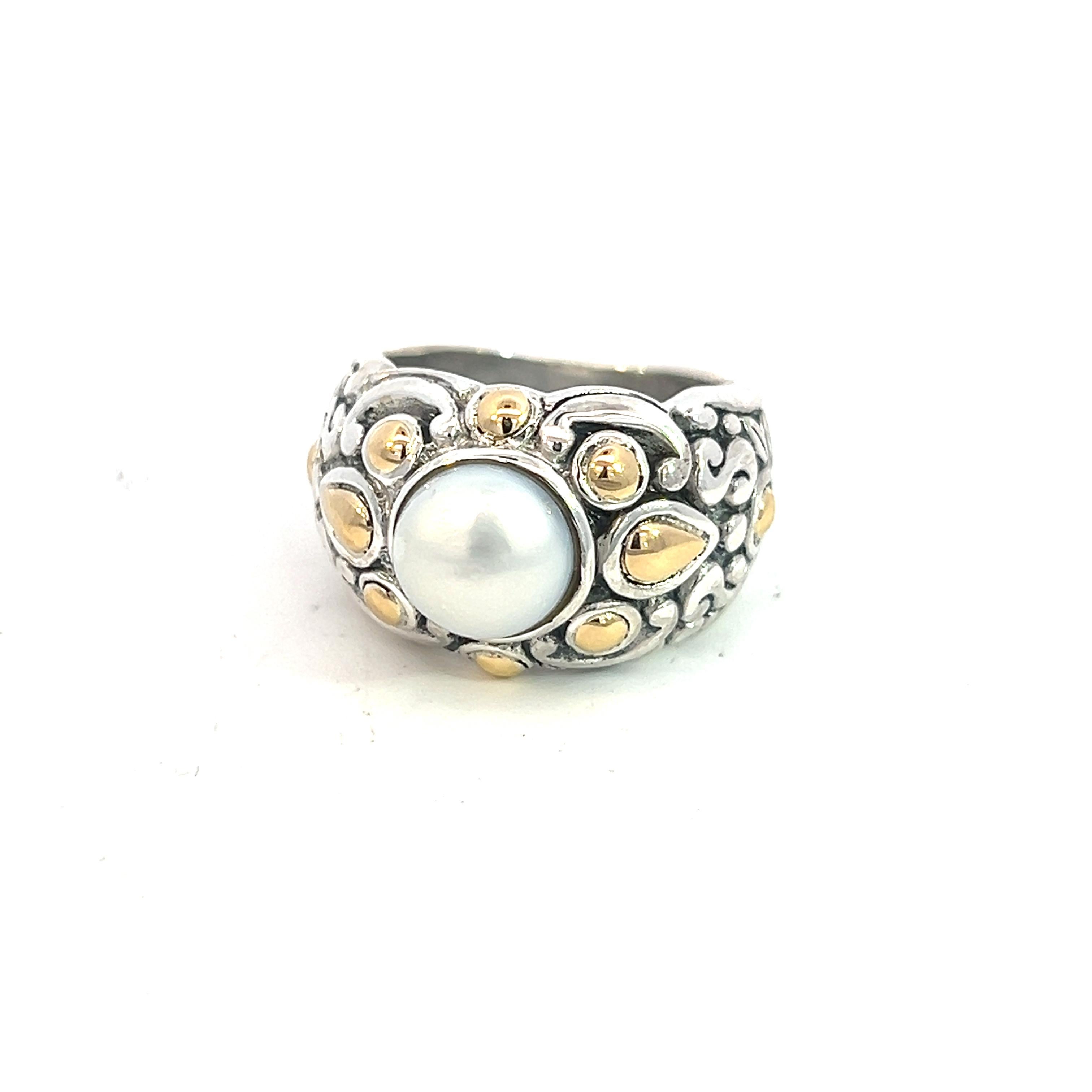 John Hardy Estate Pearl Ring Size 6 18k Gold + Silver  For Sale 1