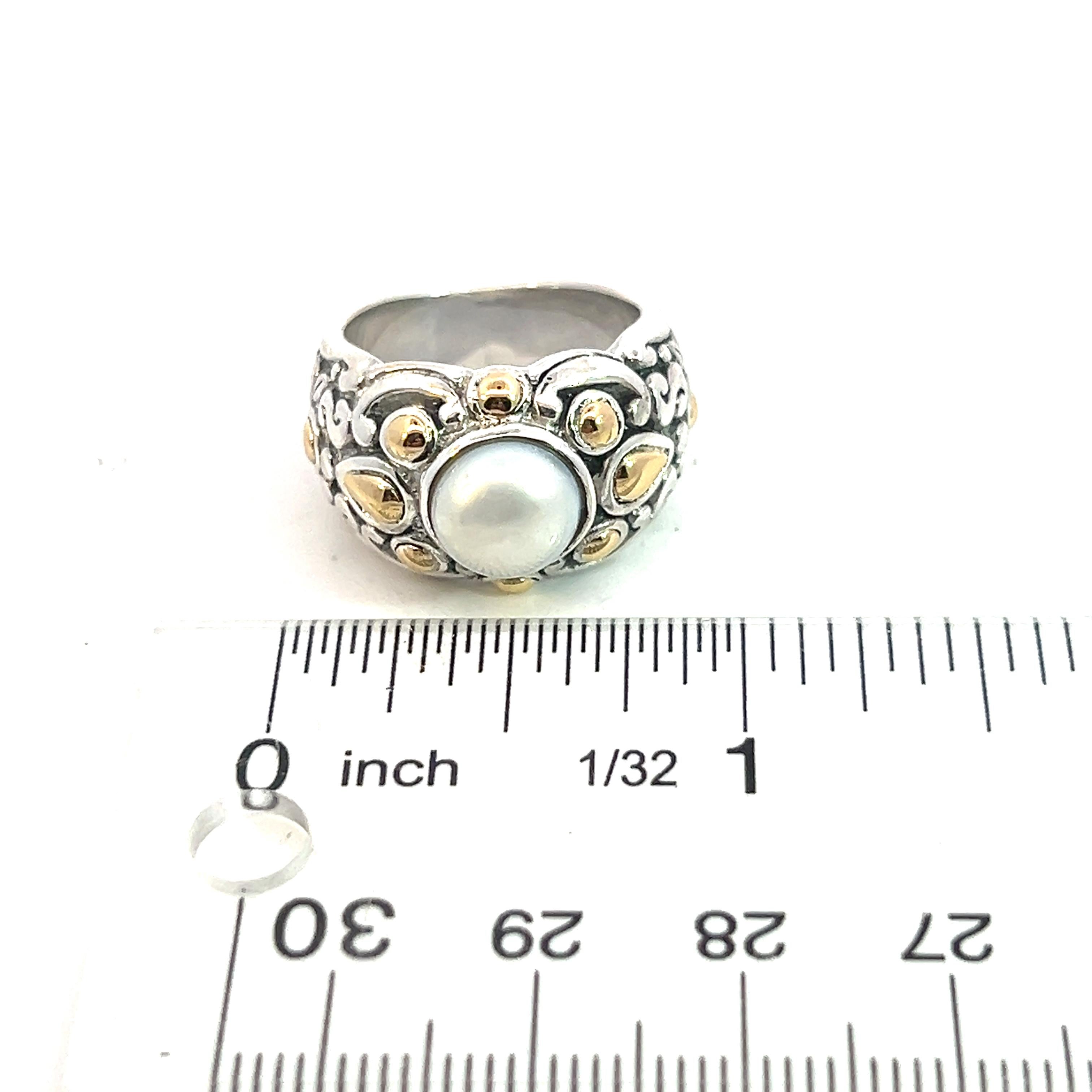 John Hardy Estate Pearl Ring Size 6 18k Gold + Silver  For Sale 2