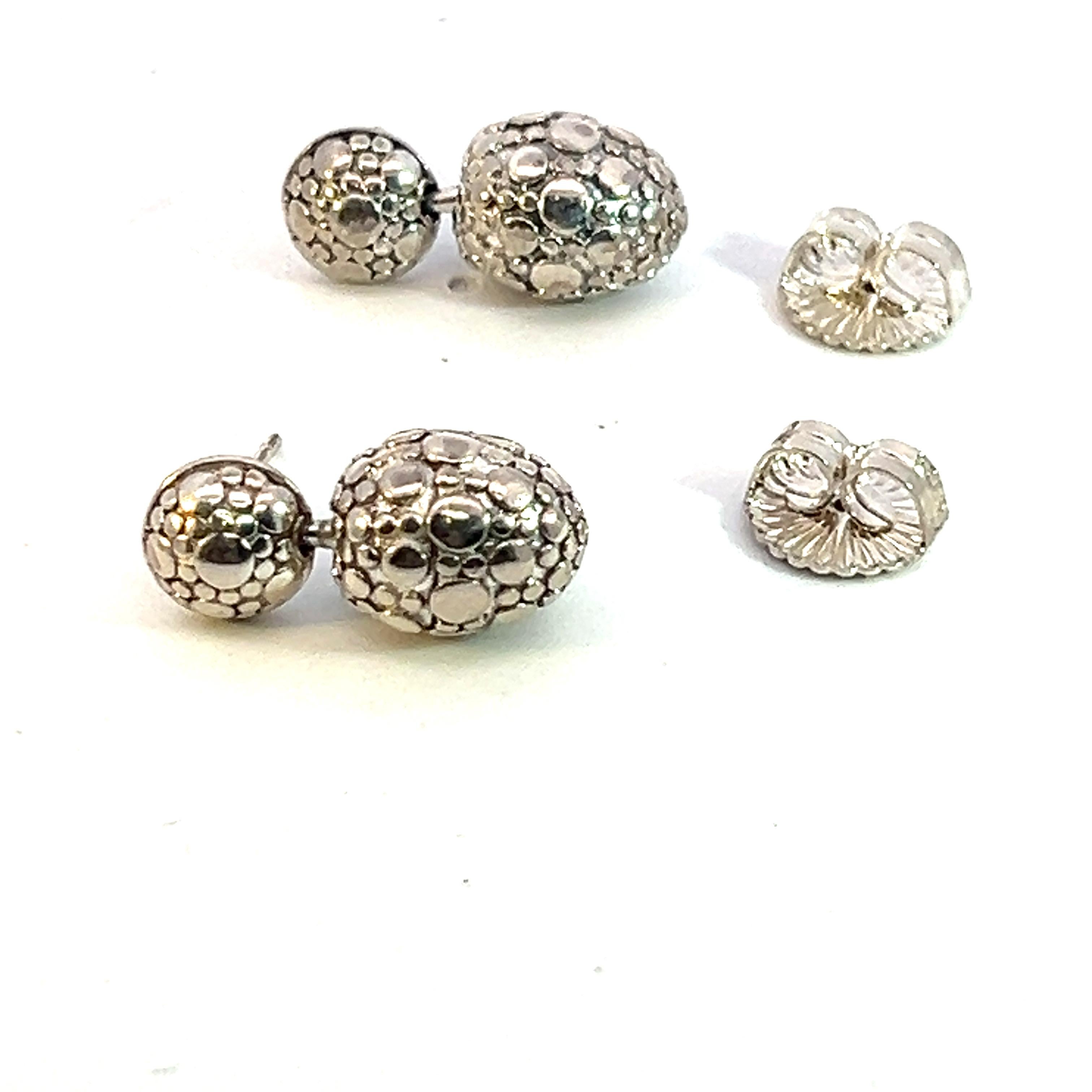 John Hardy Estate Pebble Dot Earrings Sterling Silver For Sale 1