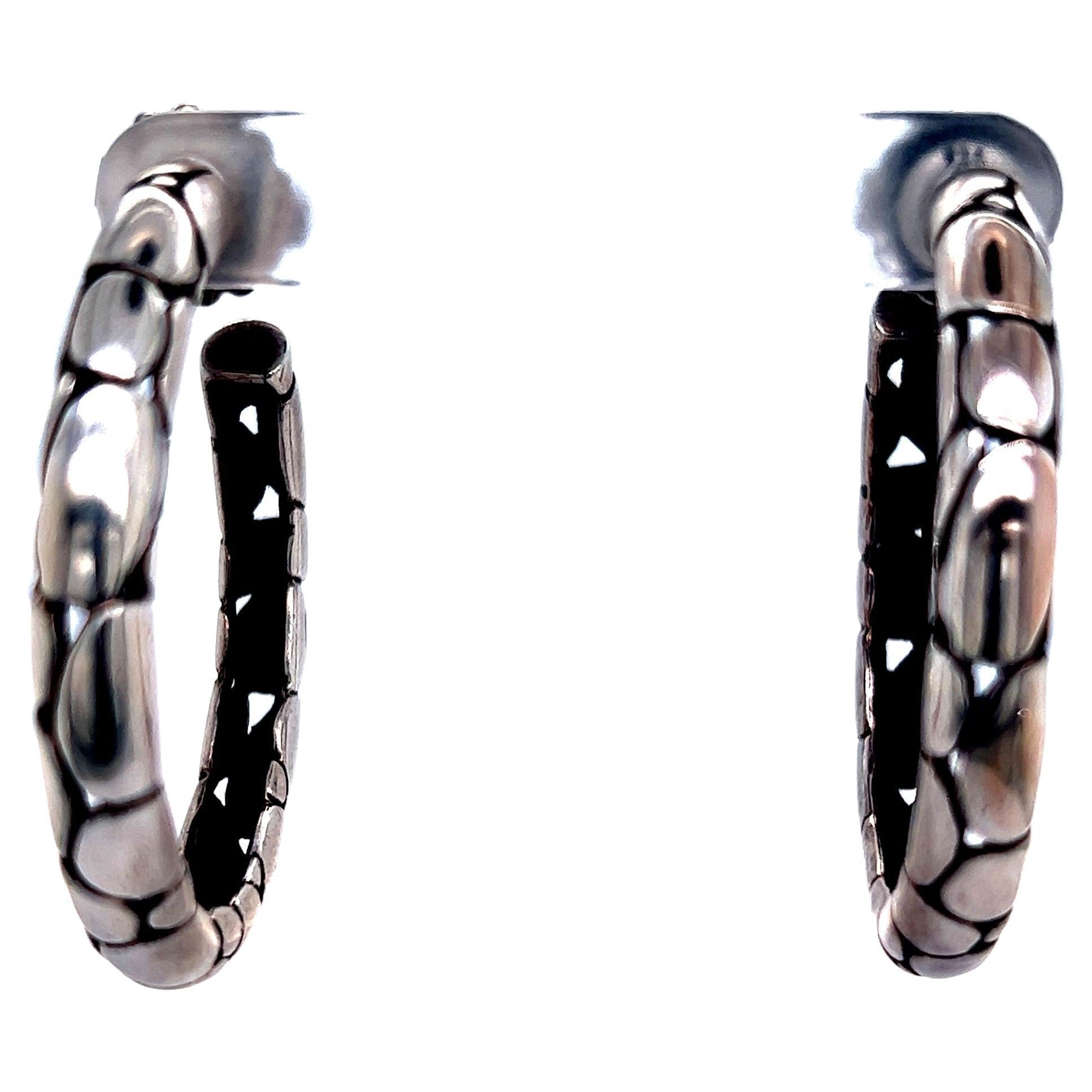 John Hardy Estate Hoop Drop Earrings Sterling Silver For Sale at 1stDibs
