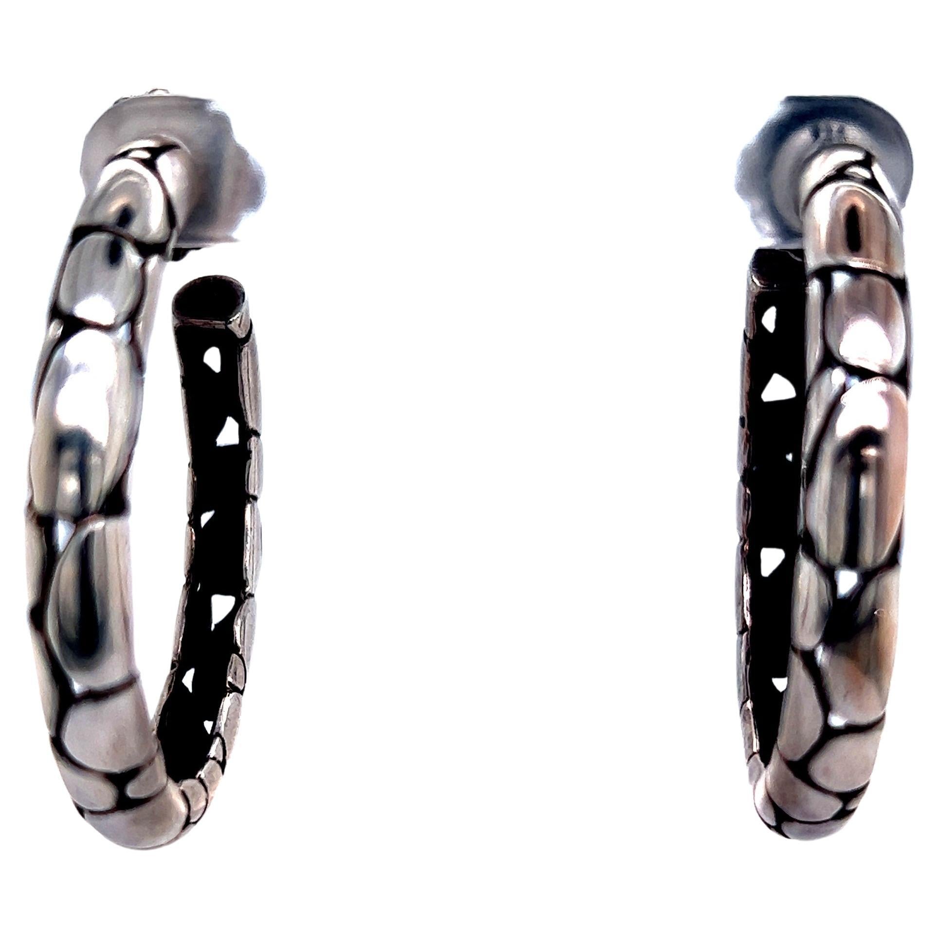 John Hardy Estate Pebble Hoop Earrings Sterling Silver