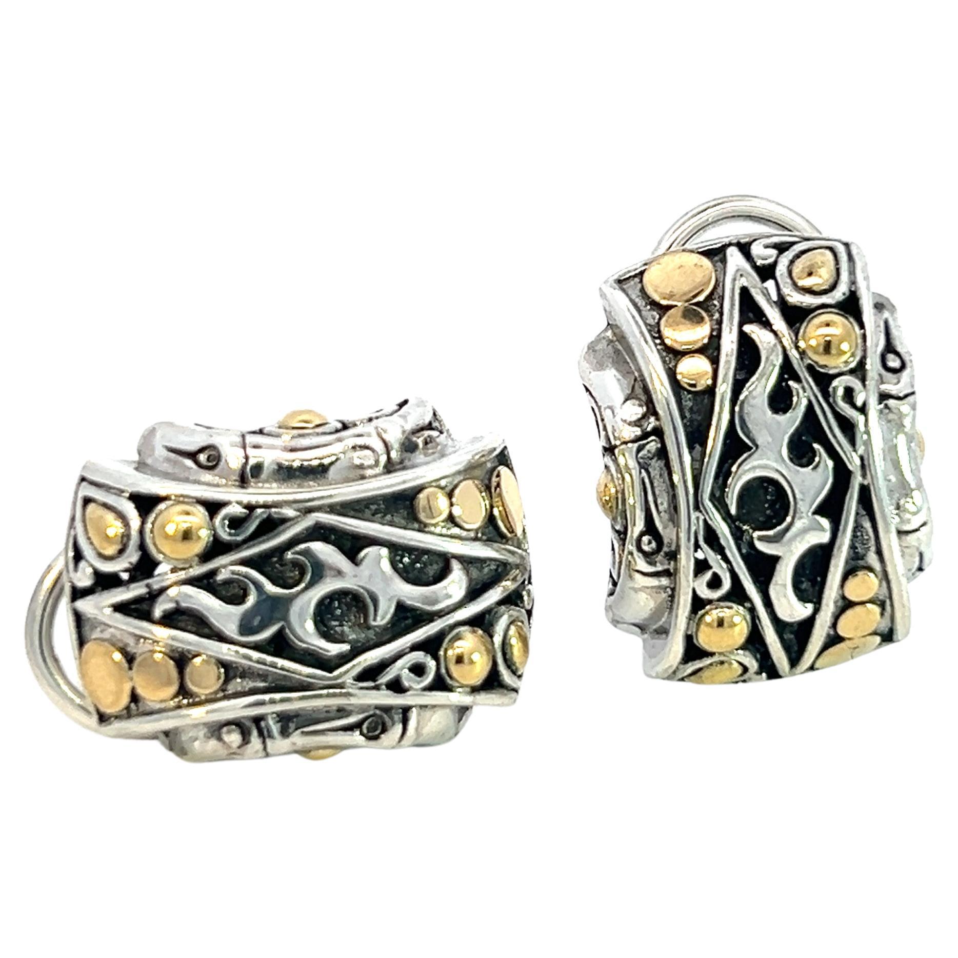 John Hardy Estate Post Omega Back Boucles d'oreilles en argent sterling et or 18 carats en vente