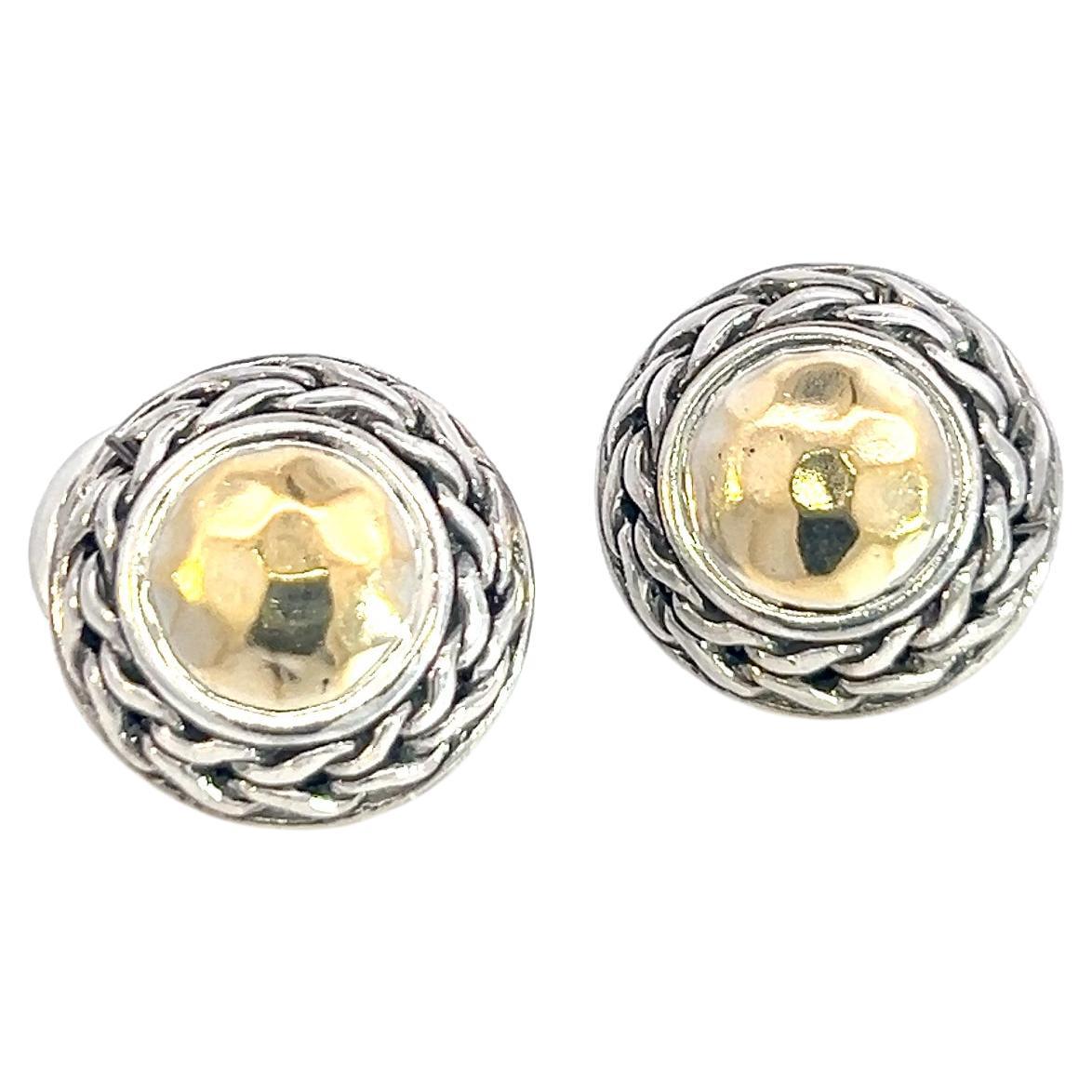 John Hardy Estate Post Palu Clip on Earrings Sterling Silver 22k Yellow Gold