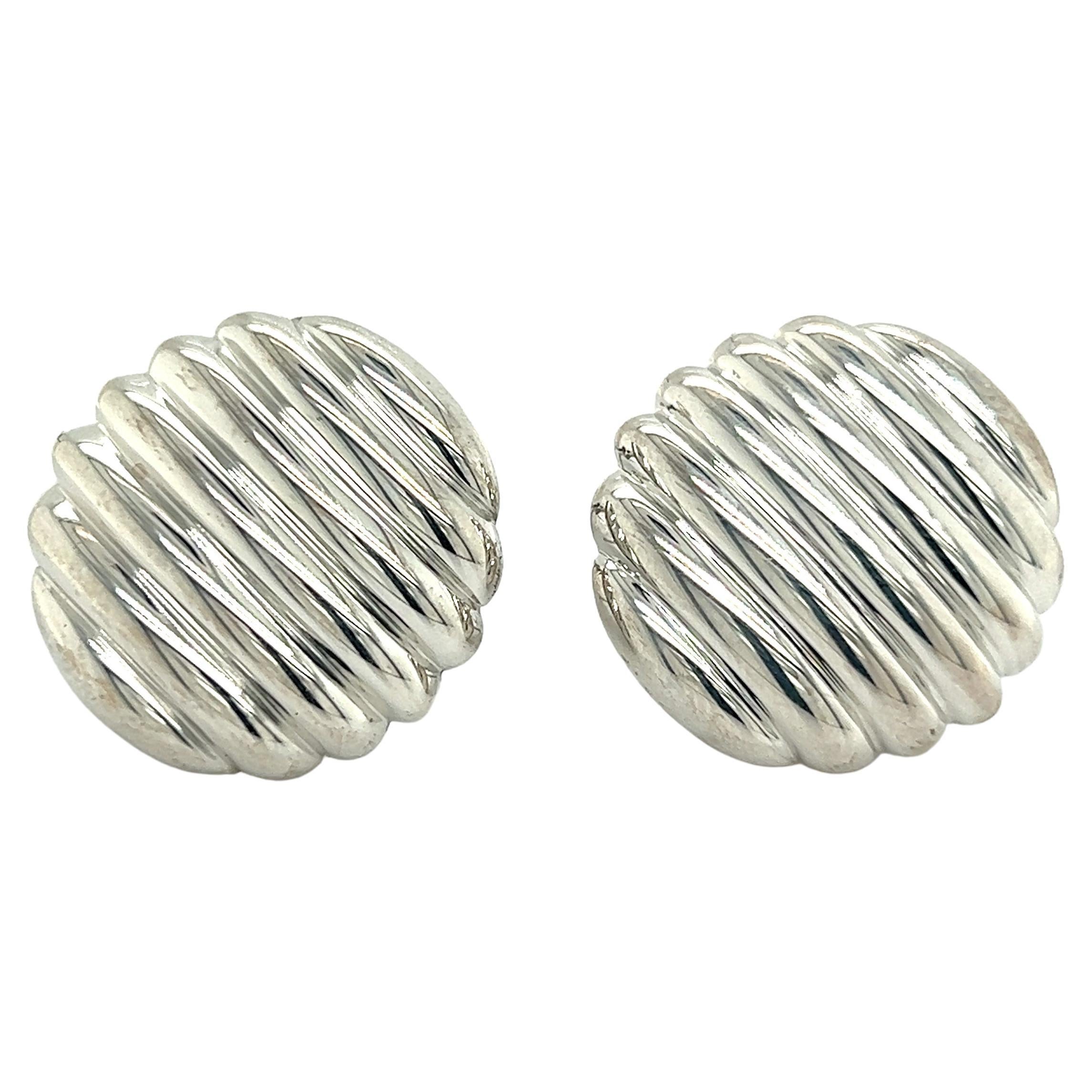 John Hardy Estate Ribbed Earrings with Omega Back Sterling Silver